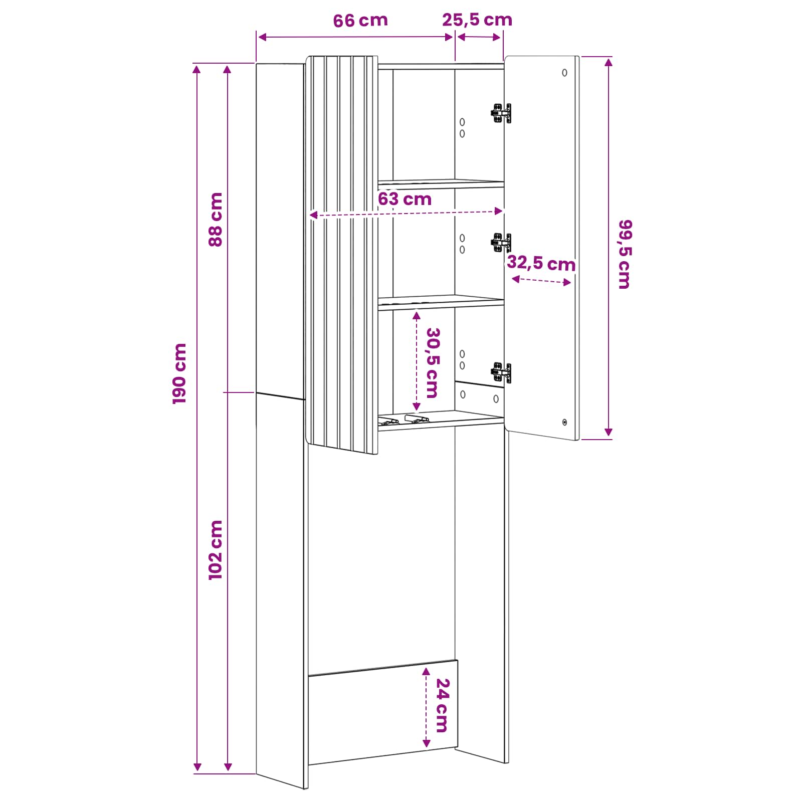 Toilet Cabinet ZWOLLE size guide