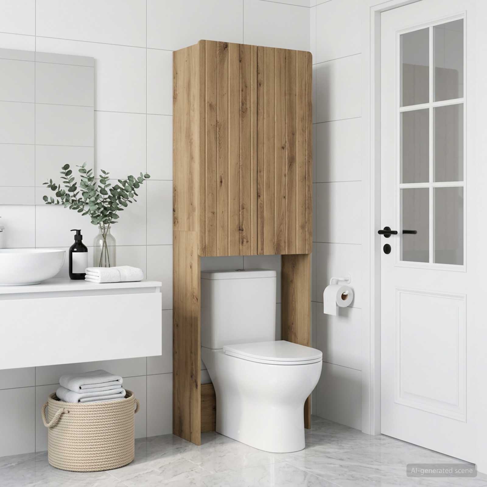 Toiletkast ZWOLLE Artisanaal eiken 66 x 25,5 x 190 cm - Afbeelding 3