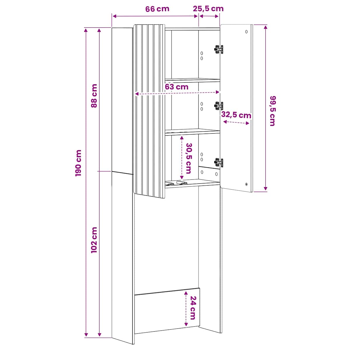 Toilet Skab ZWOLLE 66 x 25,5 x 190 cm - Billede 10