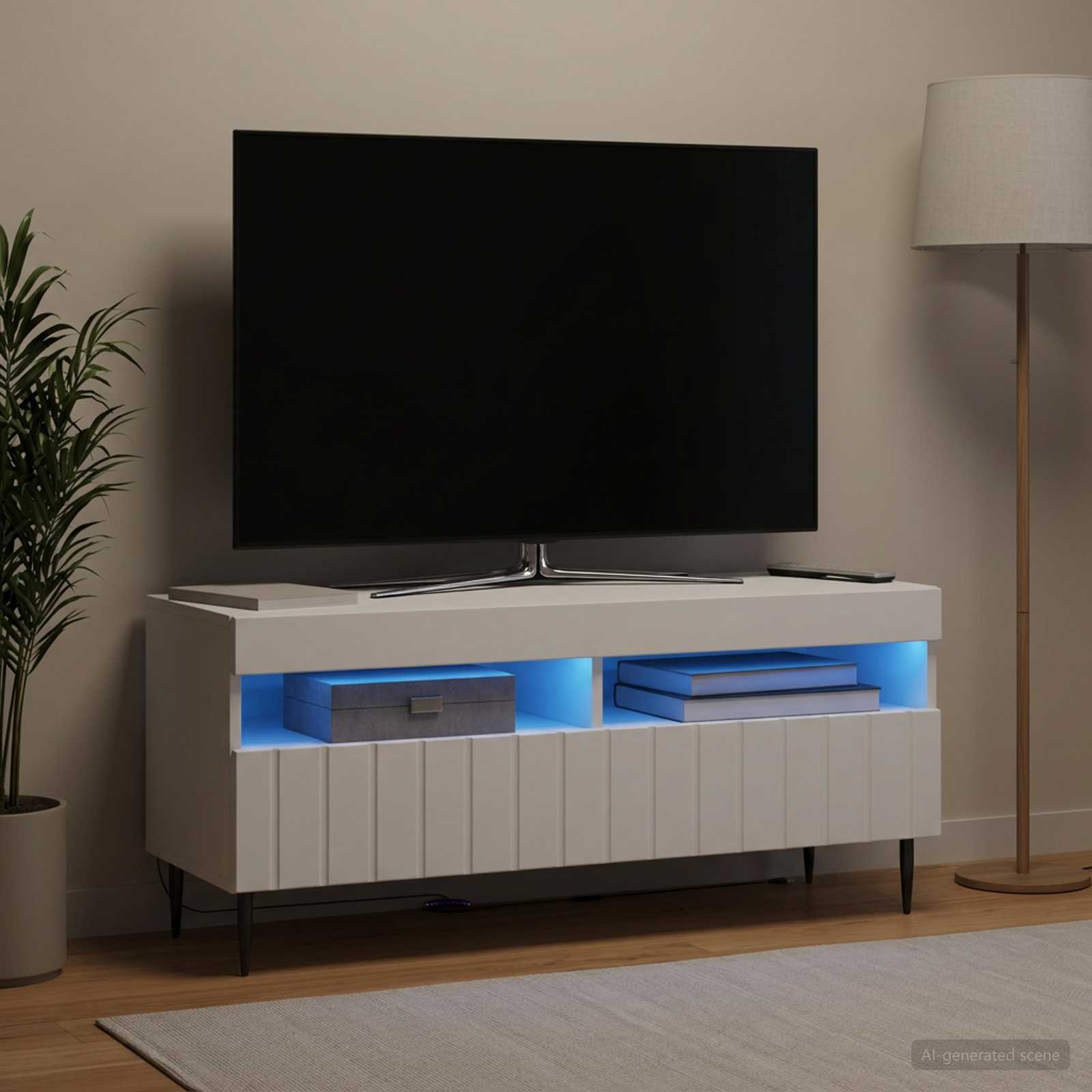 LED TV-kaappi ZWOLLE 100 x 35 x 43 cm valkoinen Tekninen puu - Image 4
