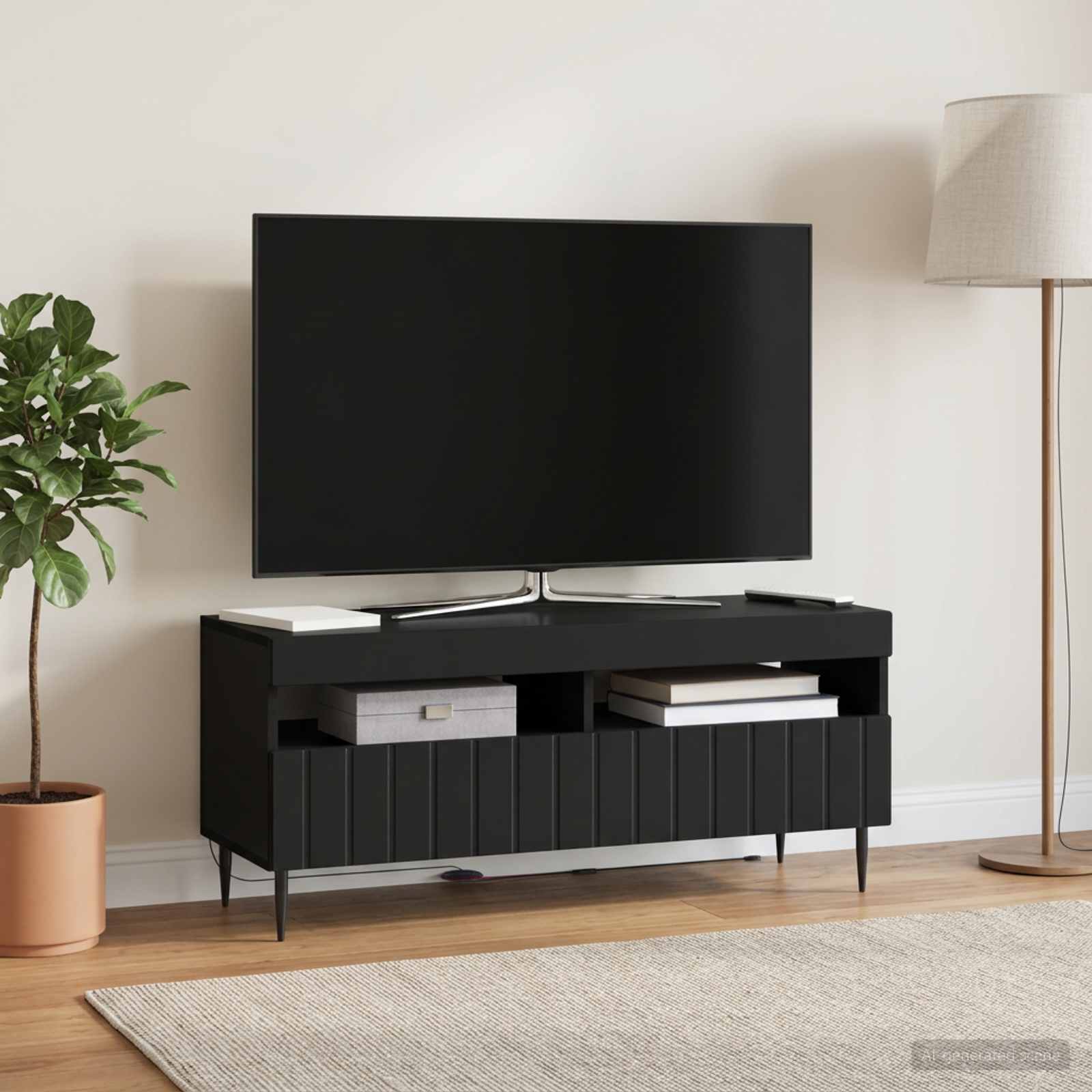 LED TV-kaappi Musta Tekninen puu