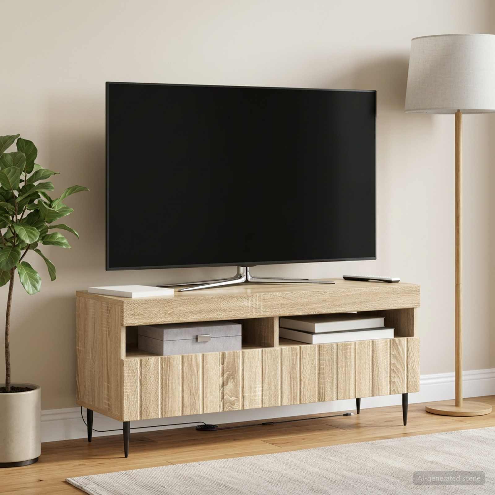 LED TV-kaappi ZWOLLE 100 x 35 x 43 cm Sonoma-tammi Tekninen puu - Image 4