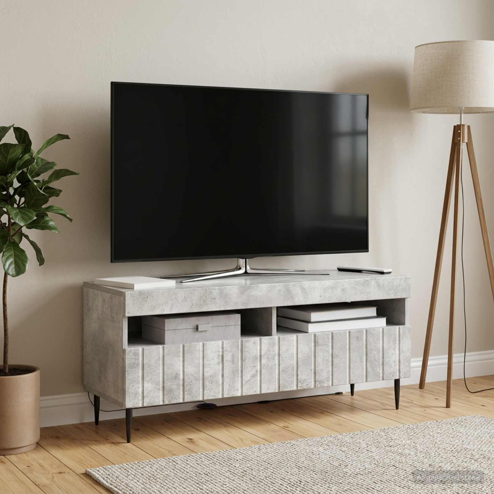 LED TV-kaappi ZWOLLE 100 x 35 x 43 cm Betoninharmaa - Image 4