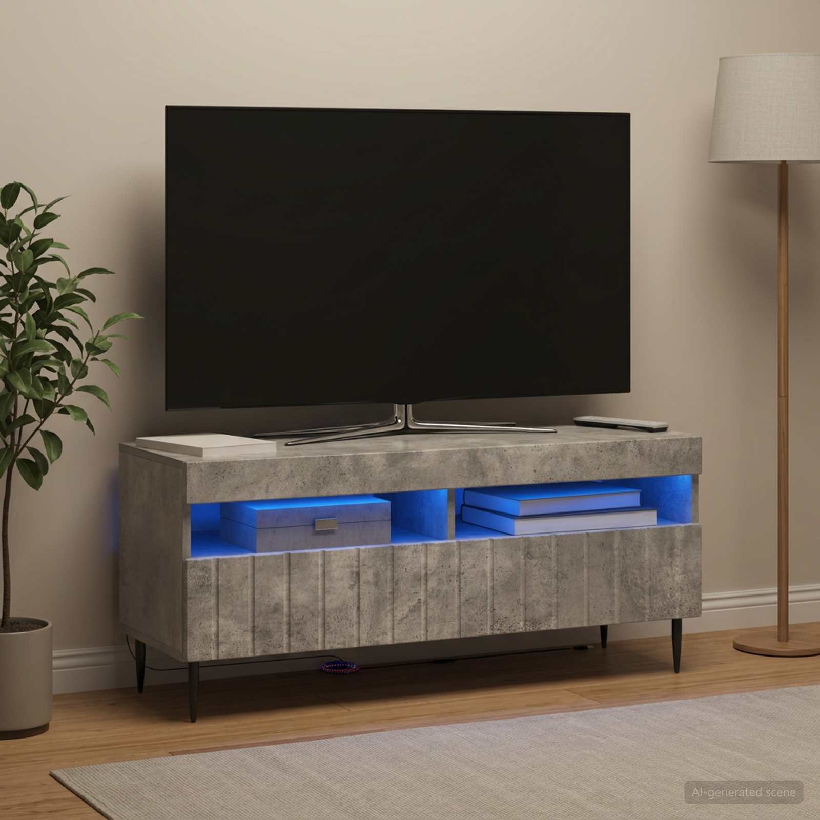 LED TV-kaappi Betoninharmaa Tekninen puu