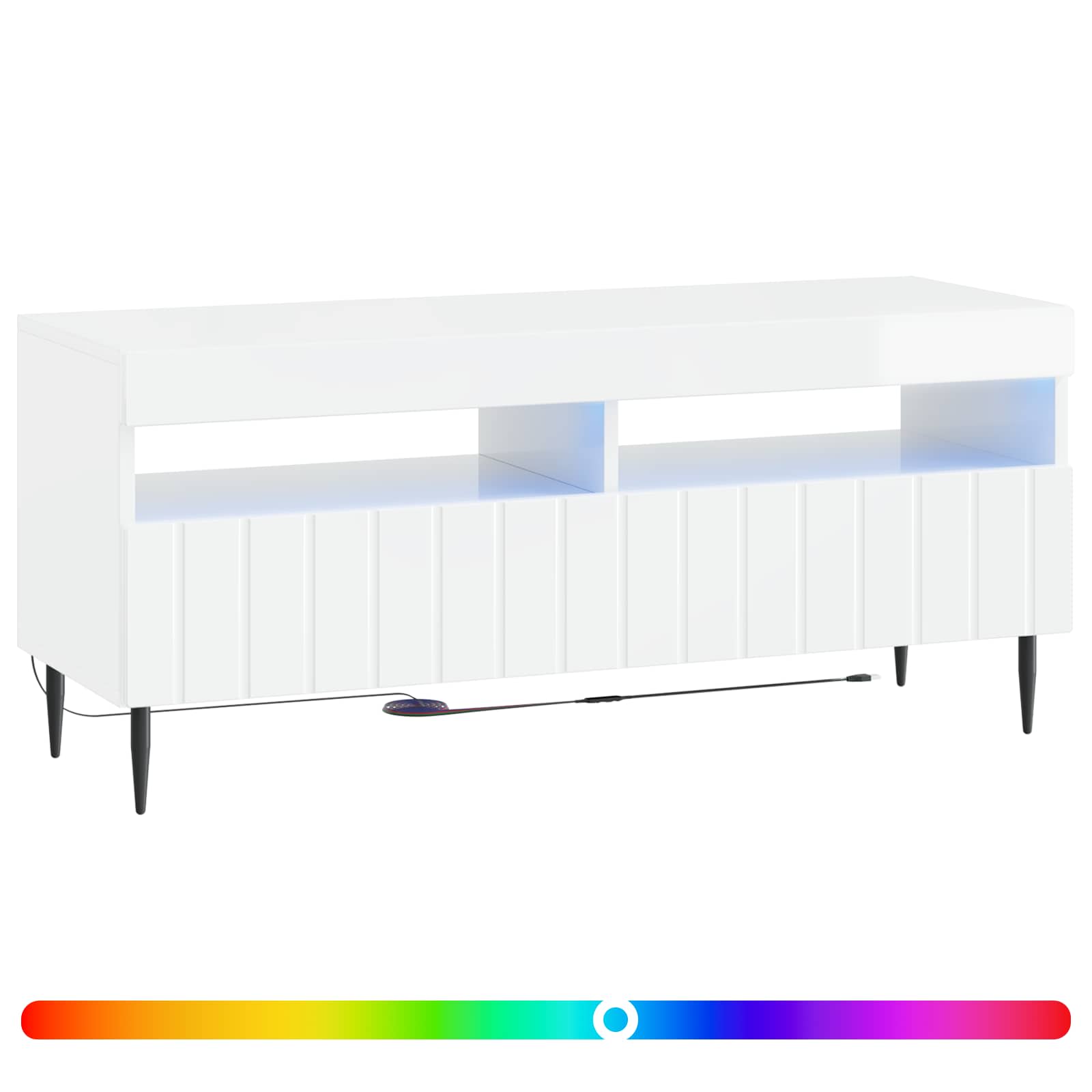 LED TV-kaappi Korkeakiiltoinen valkoinen Tekninen puu - Image 2