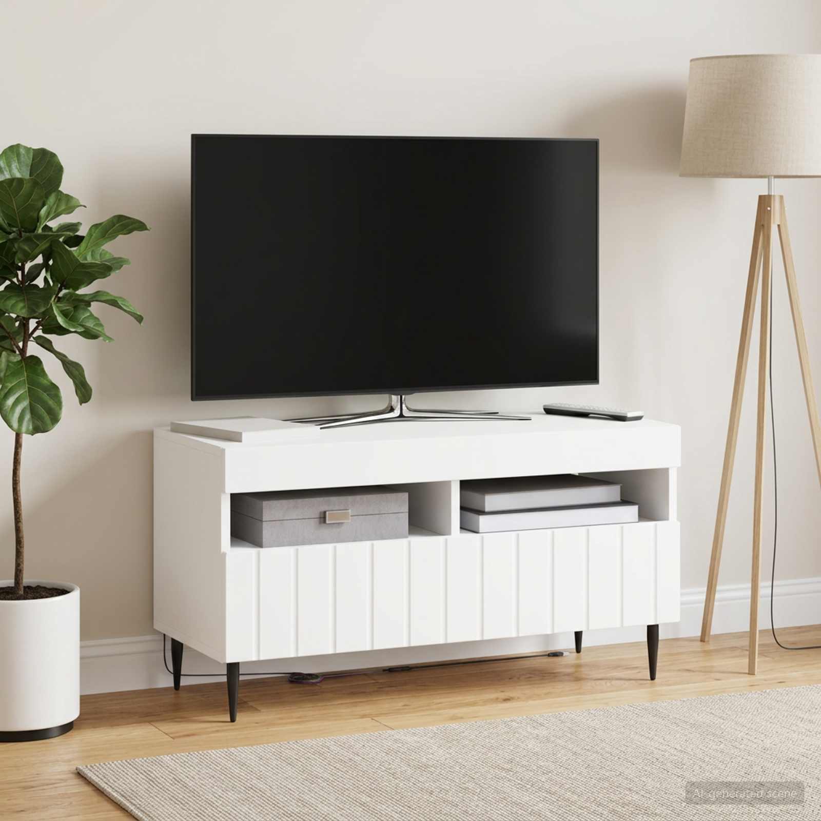 LED TV-kaappi ZWOLLE 81 x 35 x 43 cm valkoinen Tekninen puu - Image 4