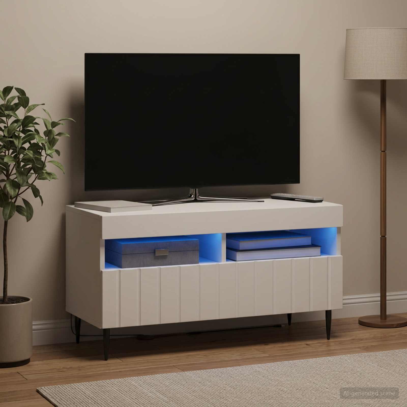 LED TV-kaappi valkoinen Tekninen puu