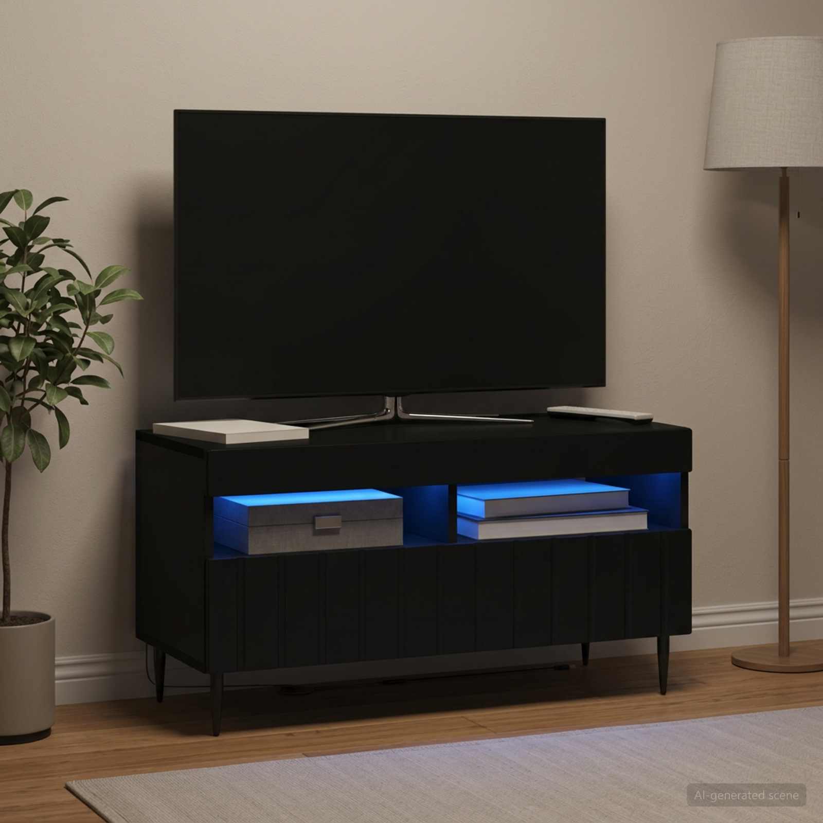 LED TV-kaappi Musta Tekninen puu