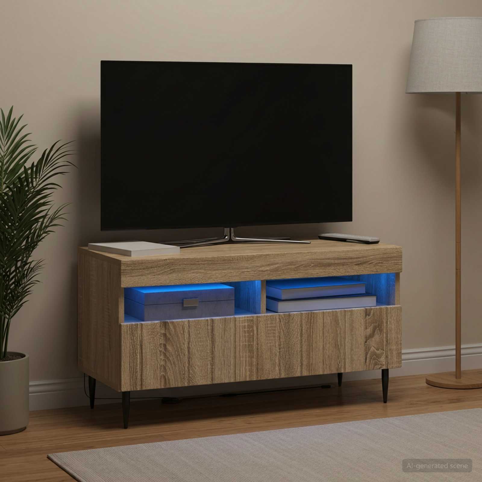 LED TV-kaappi ZWOLLE 81 x 35 x 43 cm Sonoma-tammi Tekninen puu - Image 4