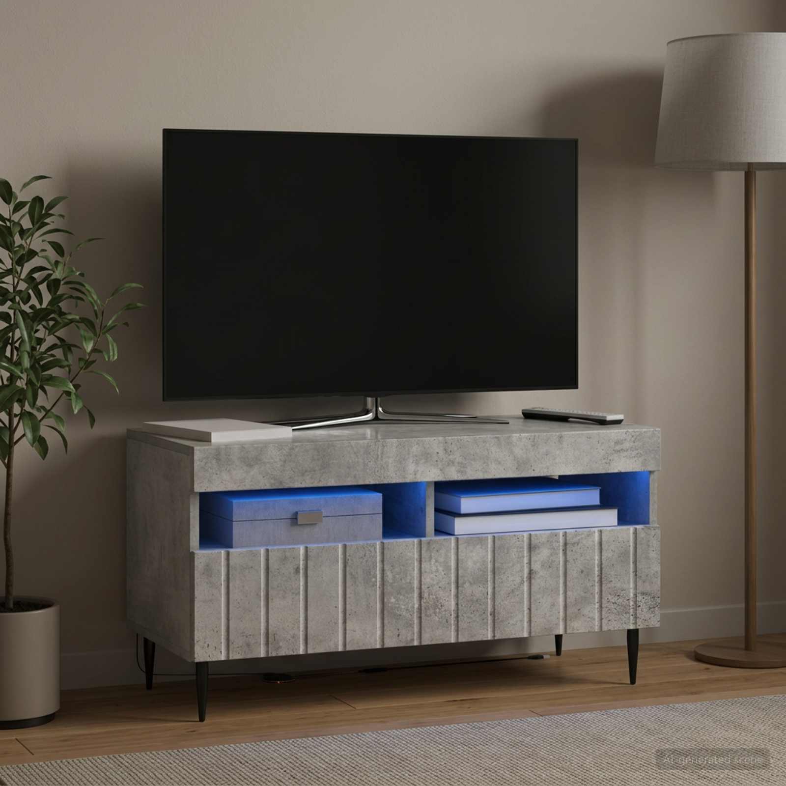 LED TV-kaappi ZWOLLE 81 x 35 x 43 cm Betoninharmaa Tekninen puu - Image 4