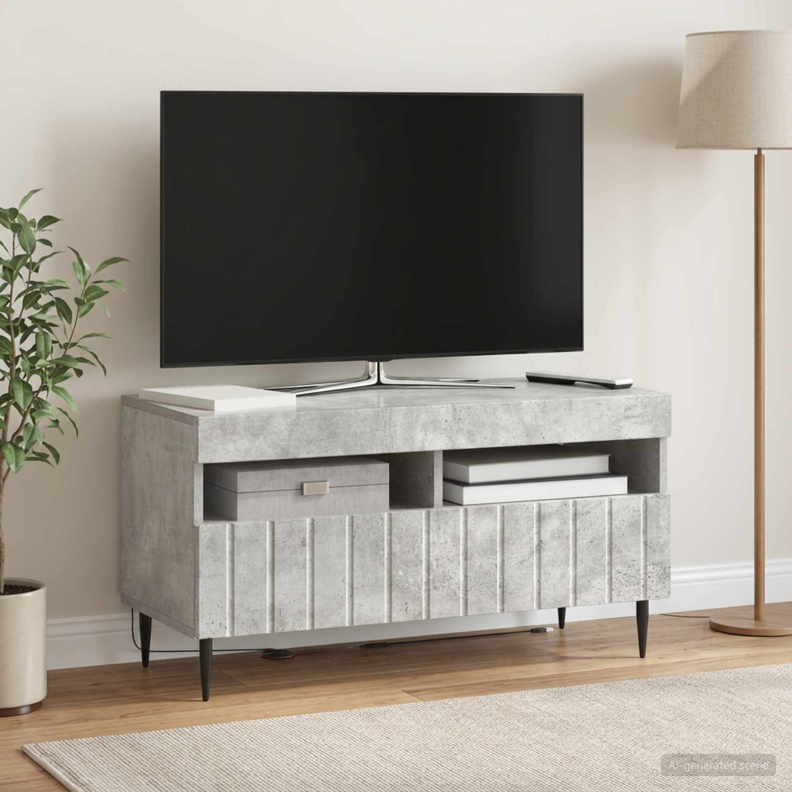 LED TV-kaappi Betoninharmaa Tekninen puu