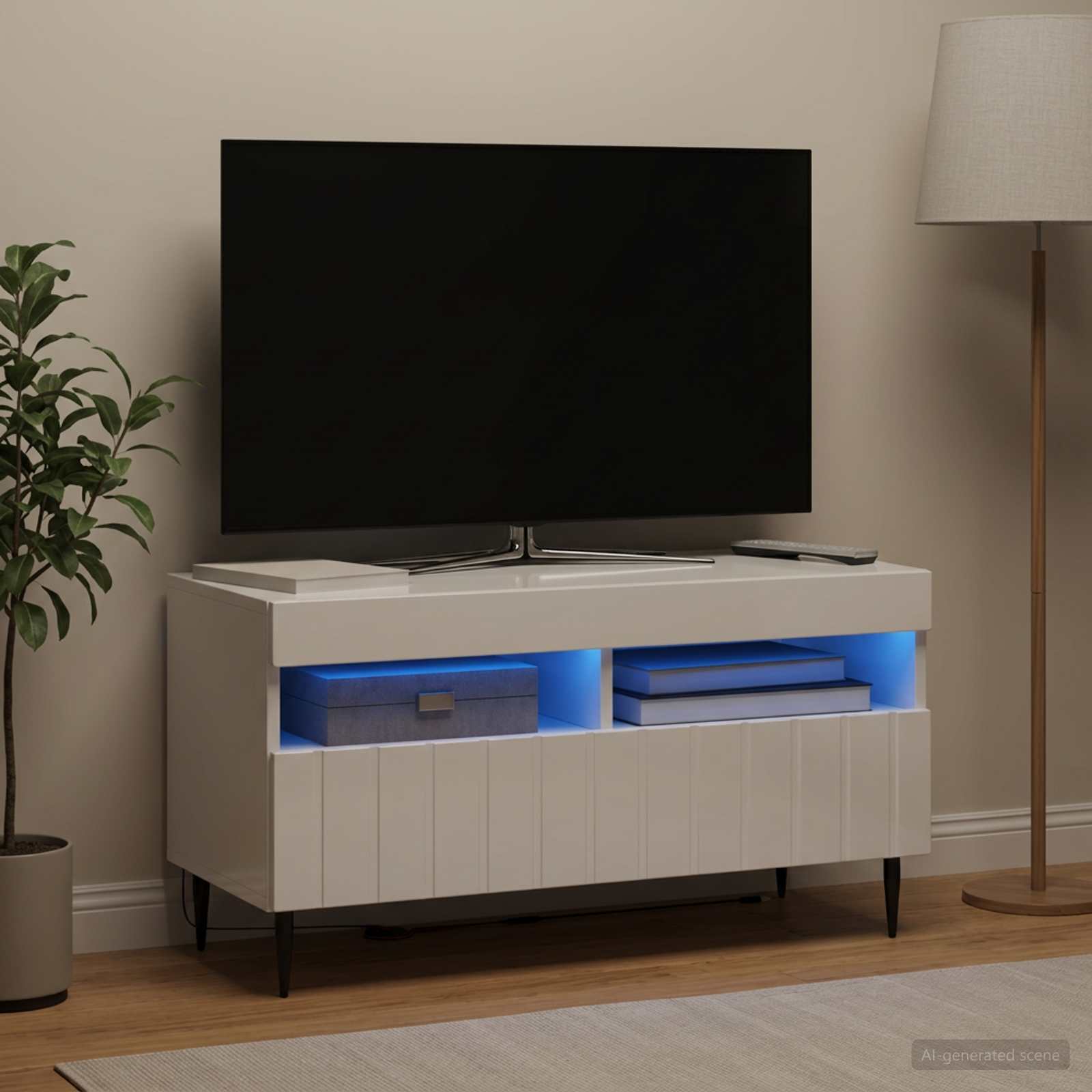 LED TV-kaappi ZWOLLE 81 x 35 x 43 cm Korkeakiiltoinen valkoinen - Image 4