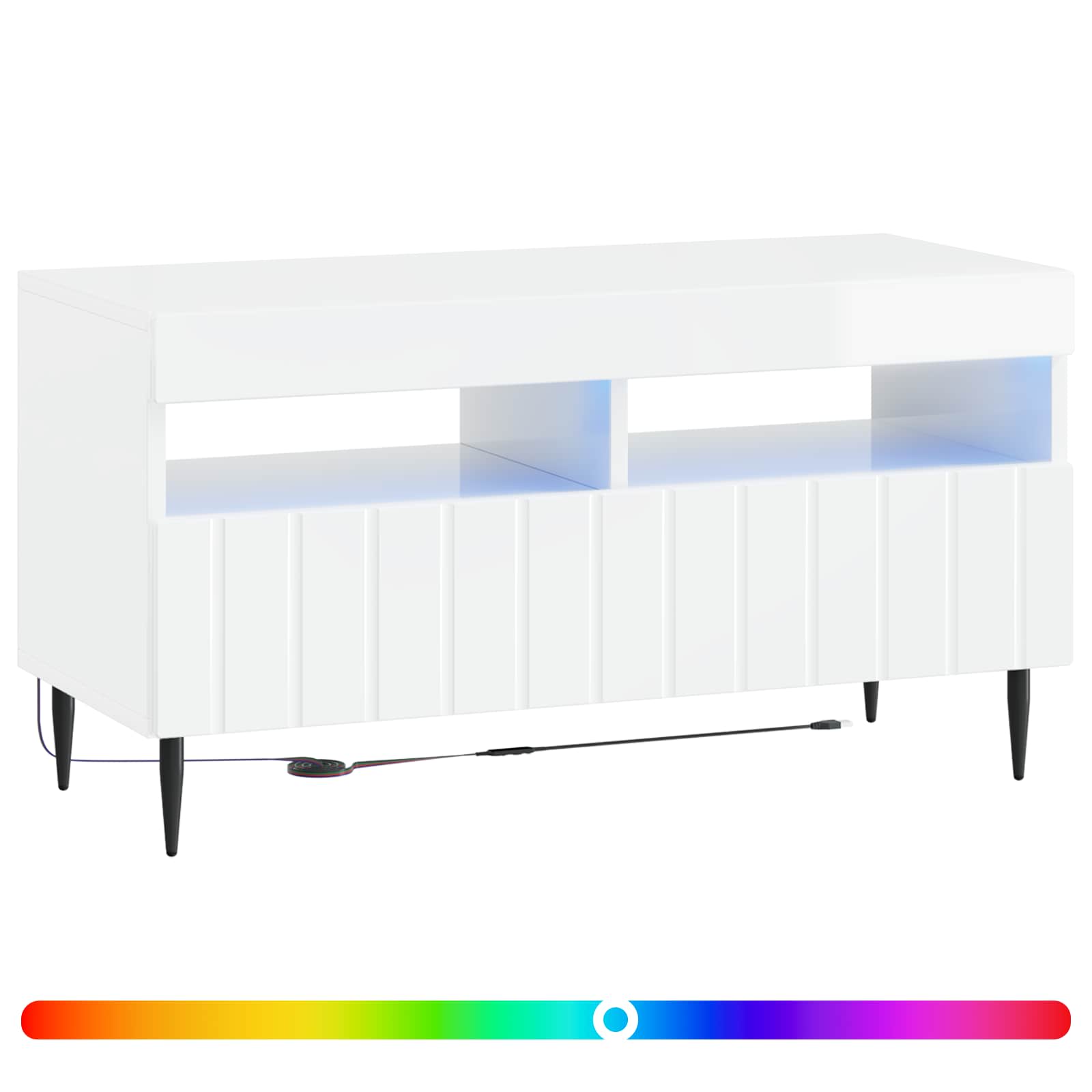 LED TV-kaappi Korkeakiiltoinen valkoinen Tekninen puu - Image 2