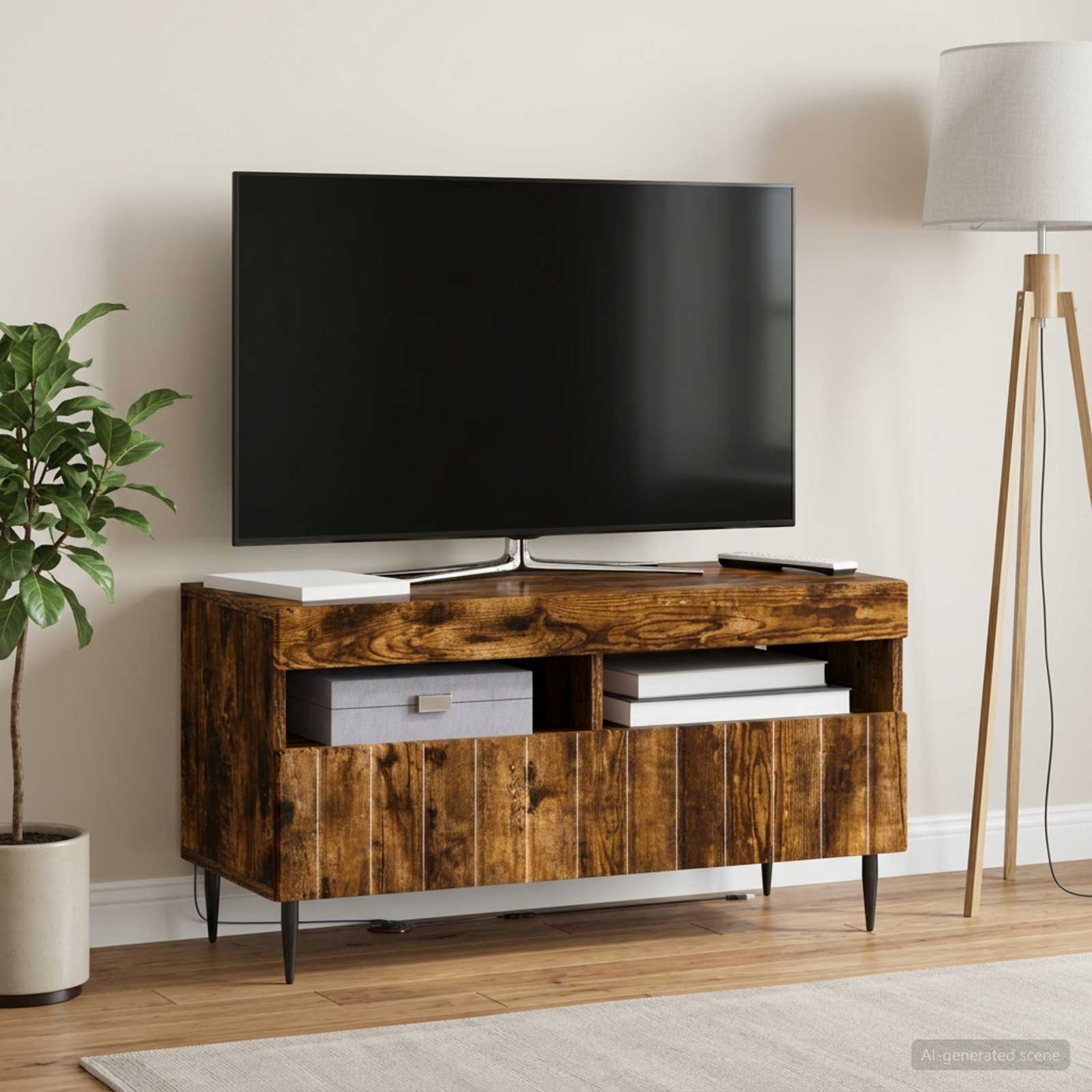 LED TV-kaappi ZWOLLE 81 x 35 x 43 cm Savutammi Tekninen puu - Image 4