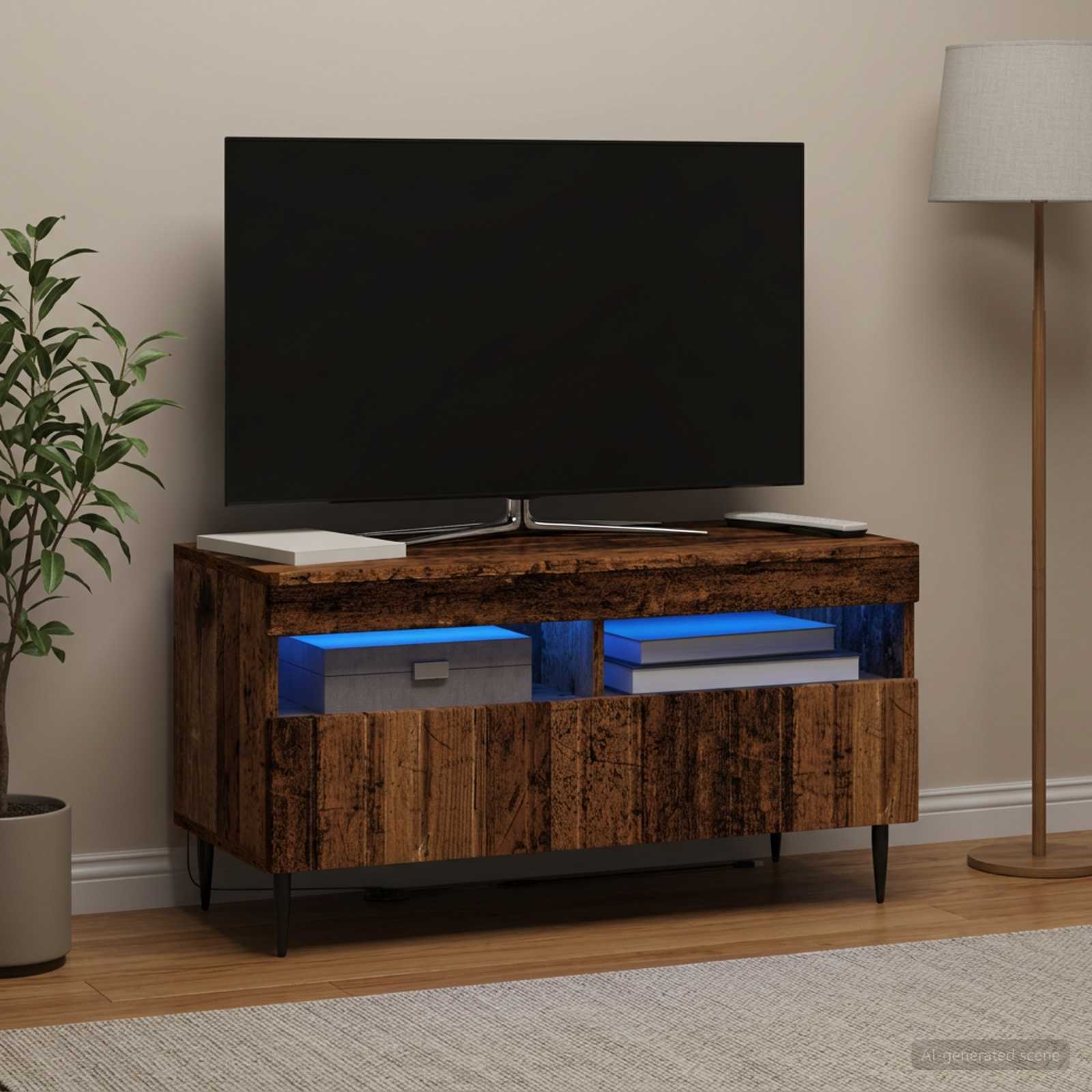 LED TV-kaappi ZWOLLE 81 x 35 x 43 cm Vanha puu Tekninen puu - Image 4