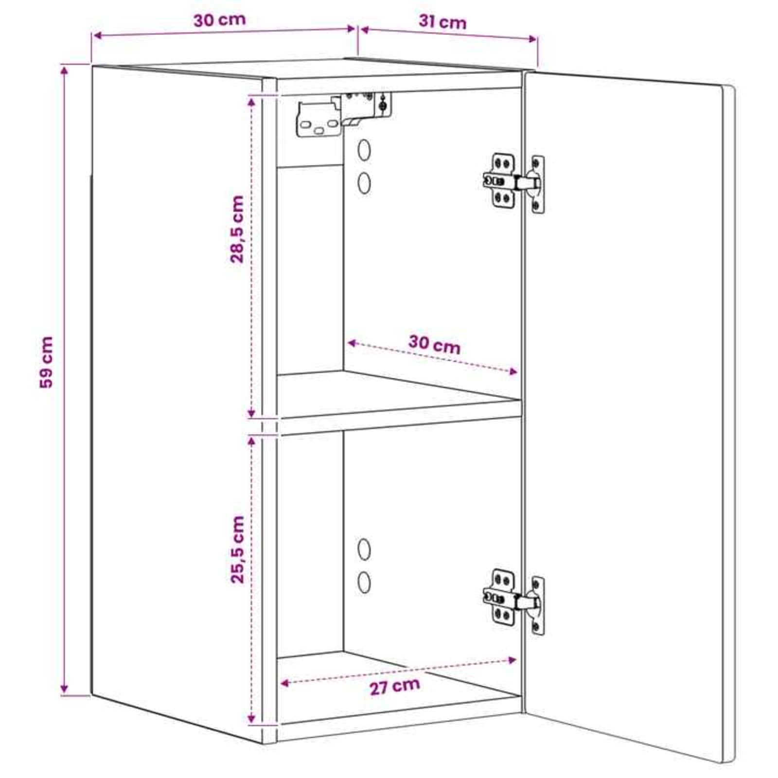 vidaXL Badkamer wandkast ARNHEM Hoogglans Wit 30 x 31 x 59 cm