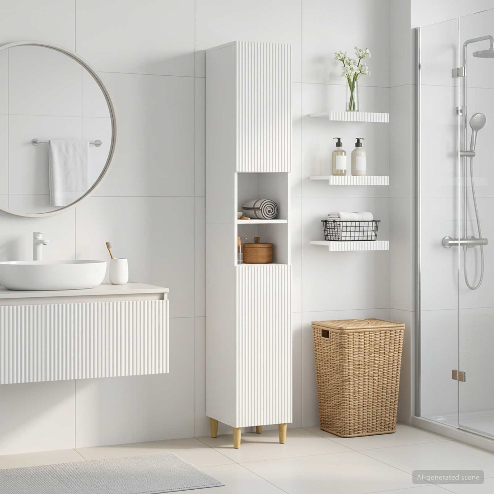 vidaXL Badrumsskåp med Öppen Hylla ARNHEM Vit 30 x 31 x 190 cm