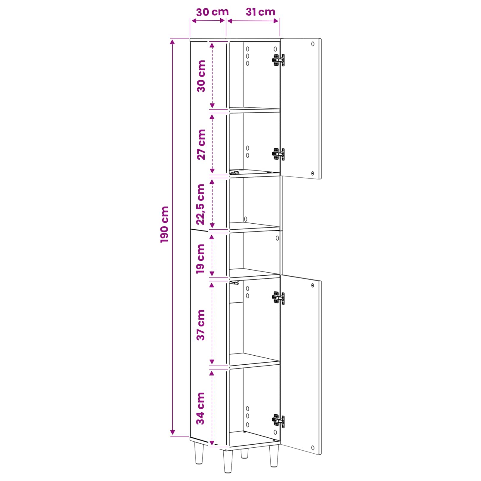 Bathroom Cabinet with Open Shelf ARNHEM size guide