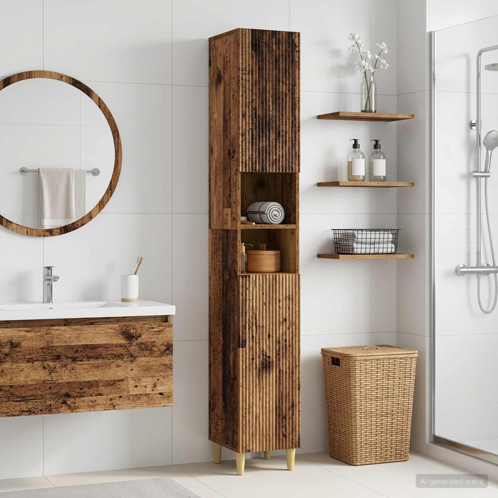 Badkamerkast met Open Plank ARNHEM Oud hout 30 x 31 x 190 cm