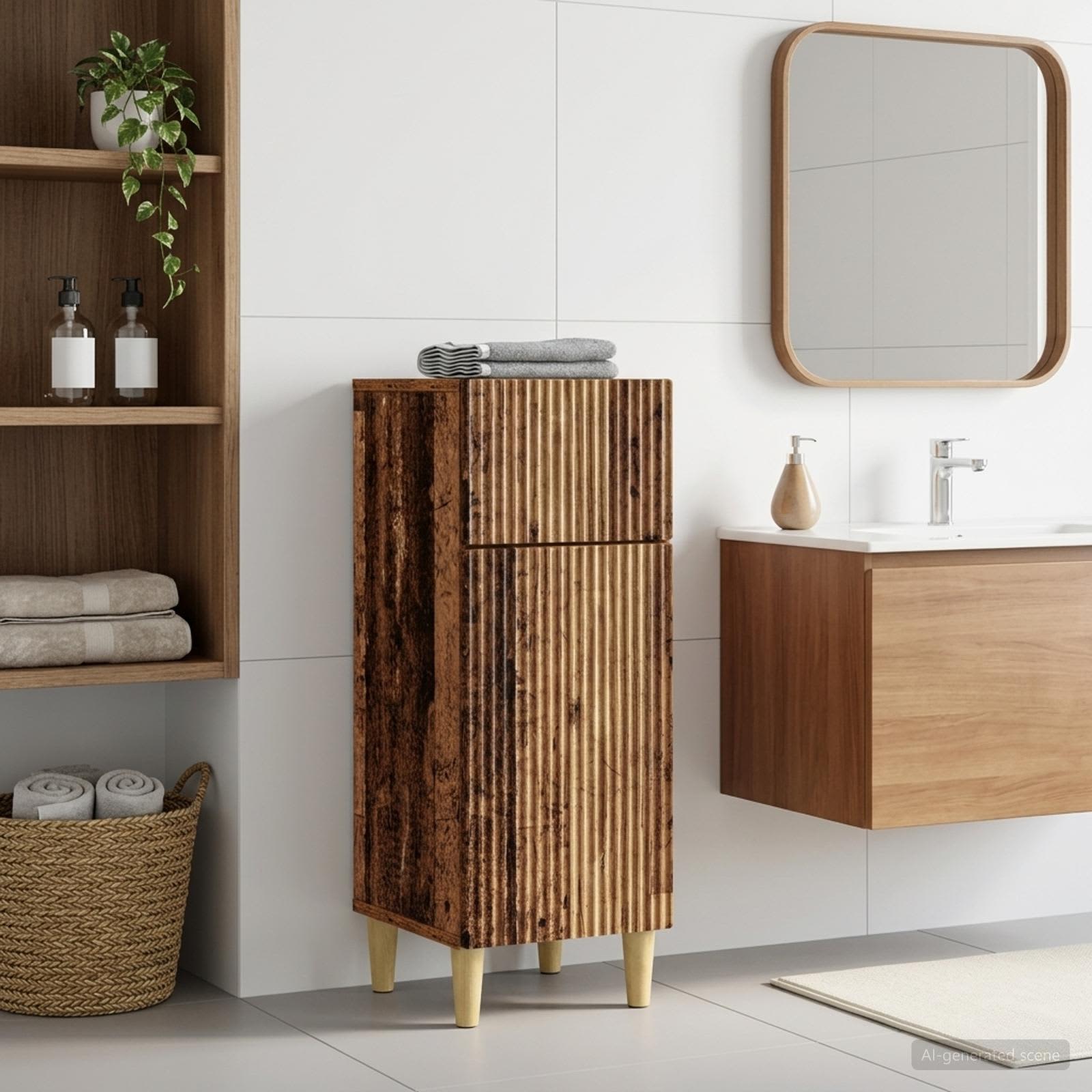 Badkamer Opbergkast ARNHEM Oud hout 30 x 31 x 80 cm