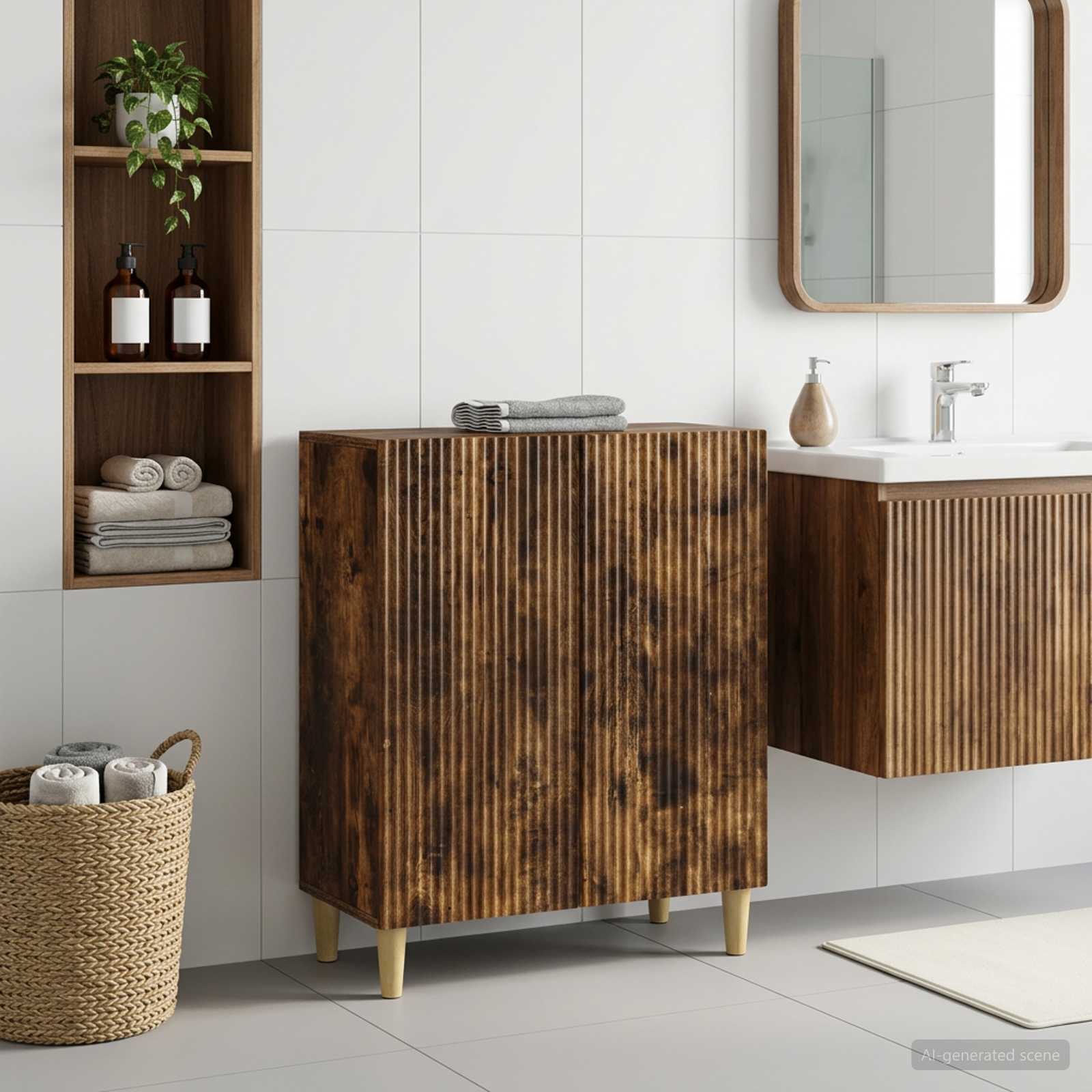 vidaXL Badrumsskrubb ARNHEM Rökt ek 59,5 x 31 x 80 cm Konstruerat trä