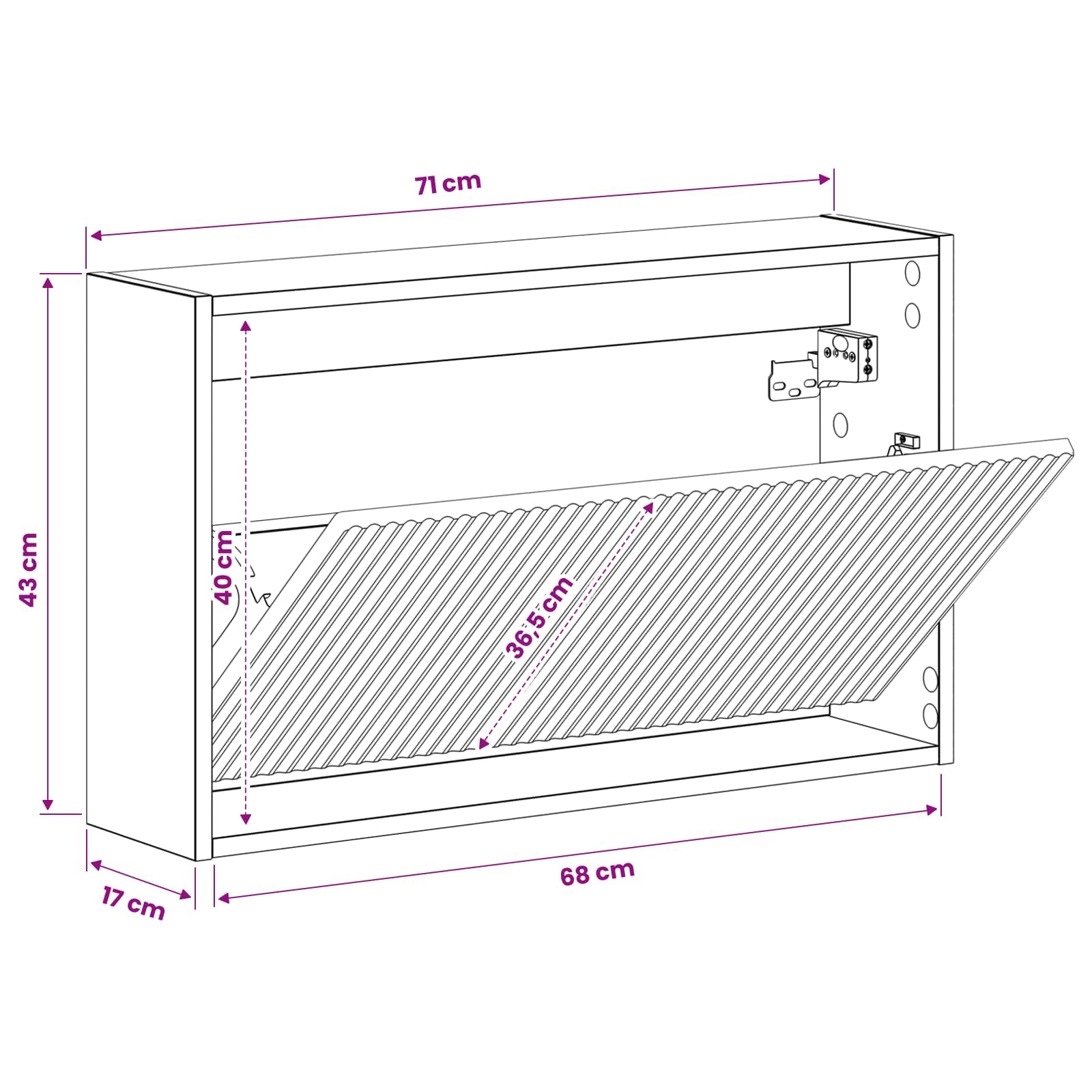 Wandgemonteerde Schoenkast ARNHEM 71 x 17 x 43 cm Bewerkt hout image 8