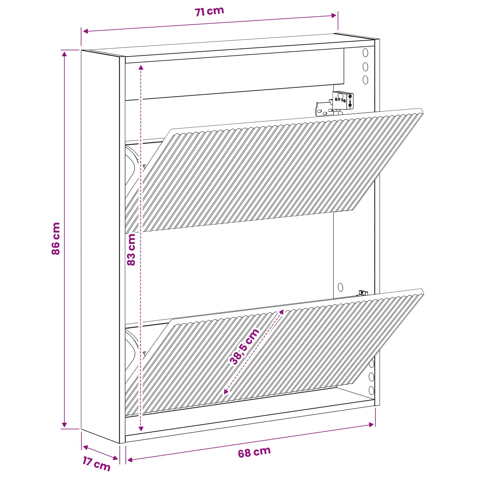 Wandgemonteerde Schoenkast ARNHEM 71 x 17 x 86 cm Bewerkt hout image 7