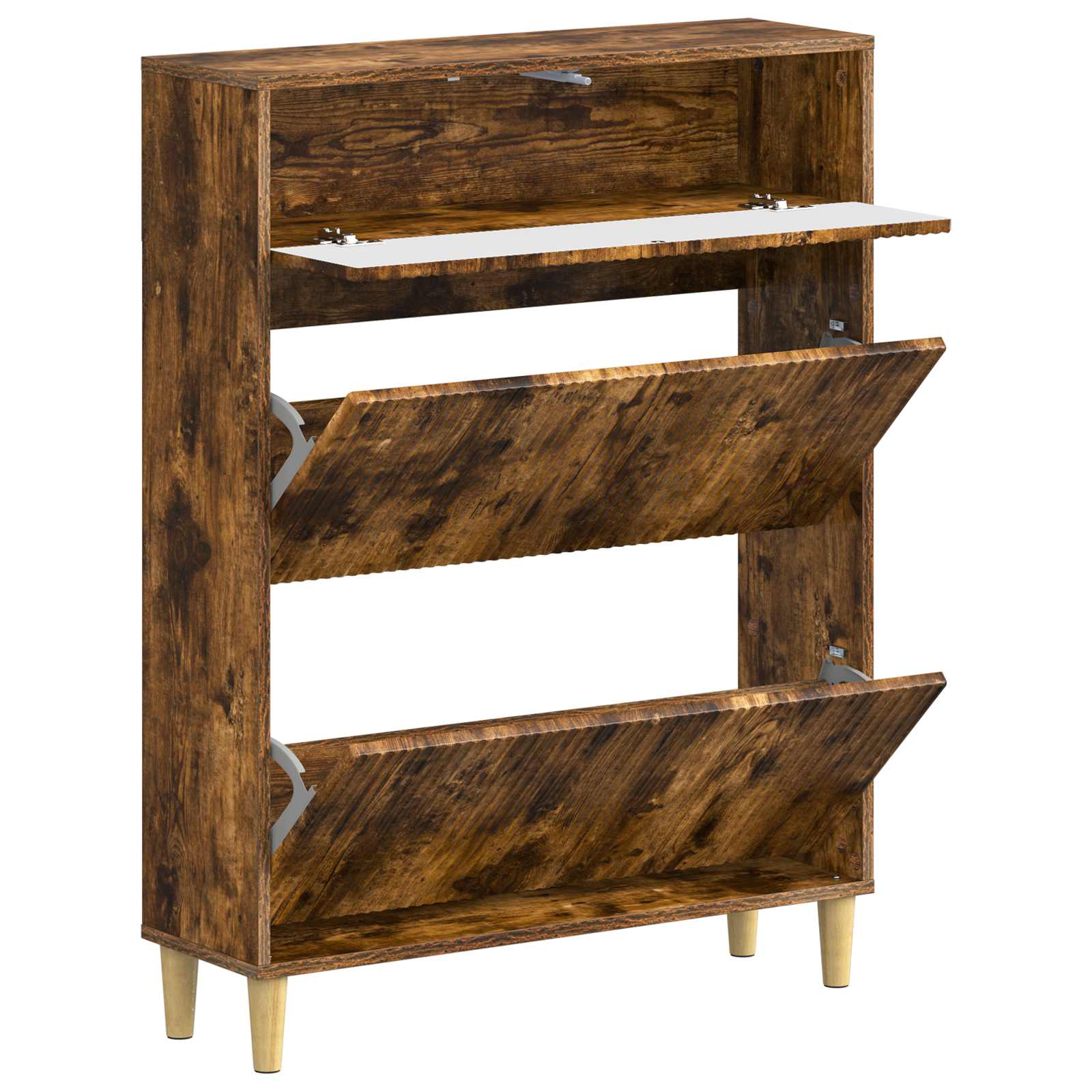 Schoenenkast ARNHEM 78 x 24 x 103 cm Bewerkt hout Gerookt eiken image 2