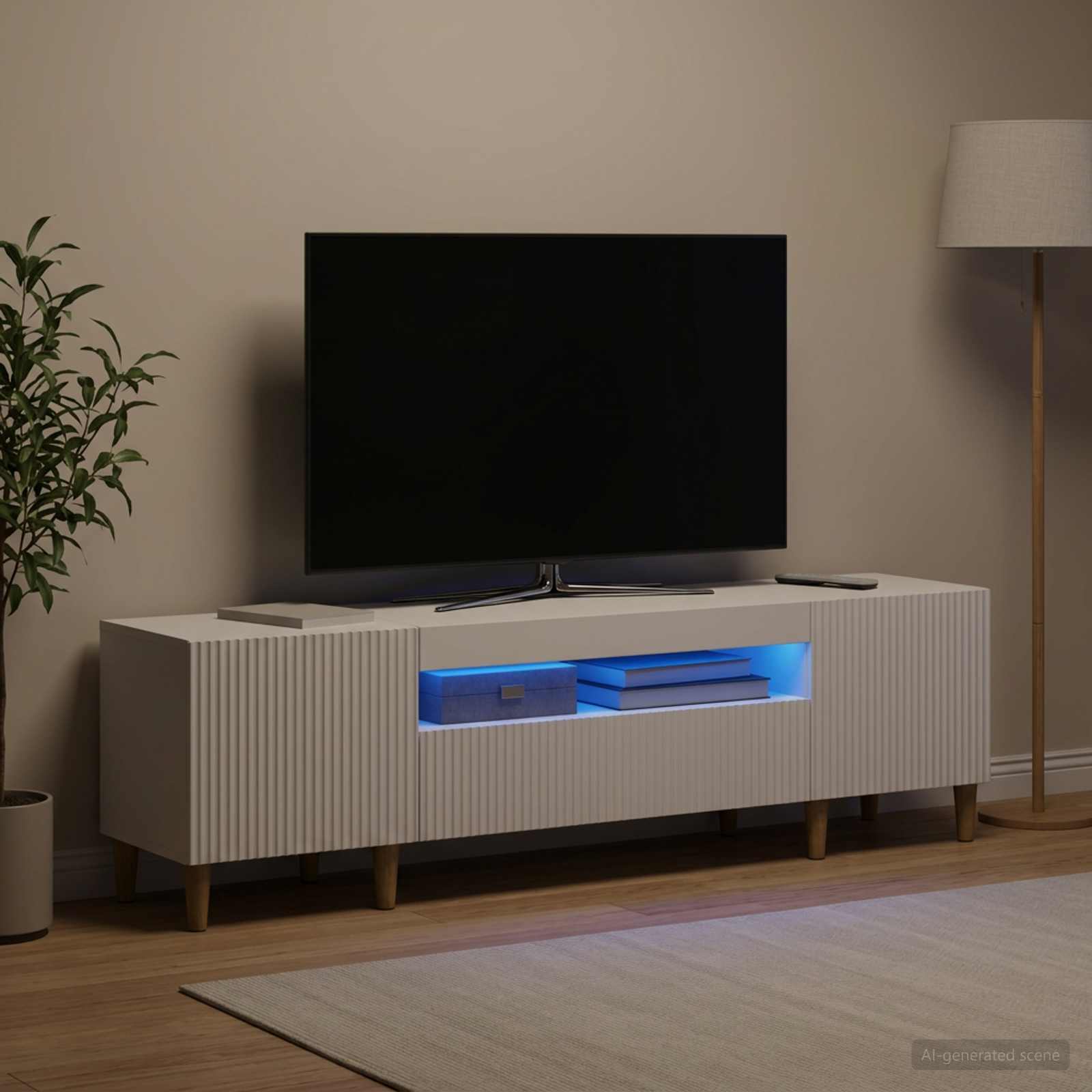 LED TV-kaappi ARNHEM 153 x 35 x 43 cm valkoinen Tekninen puu - Image 4
