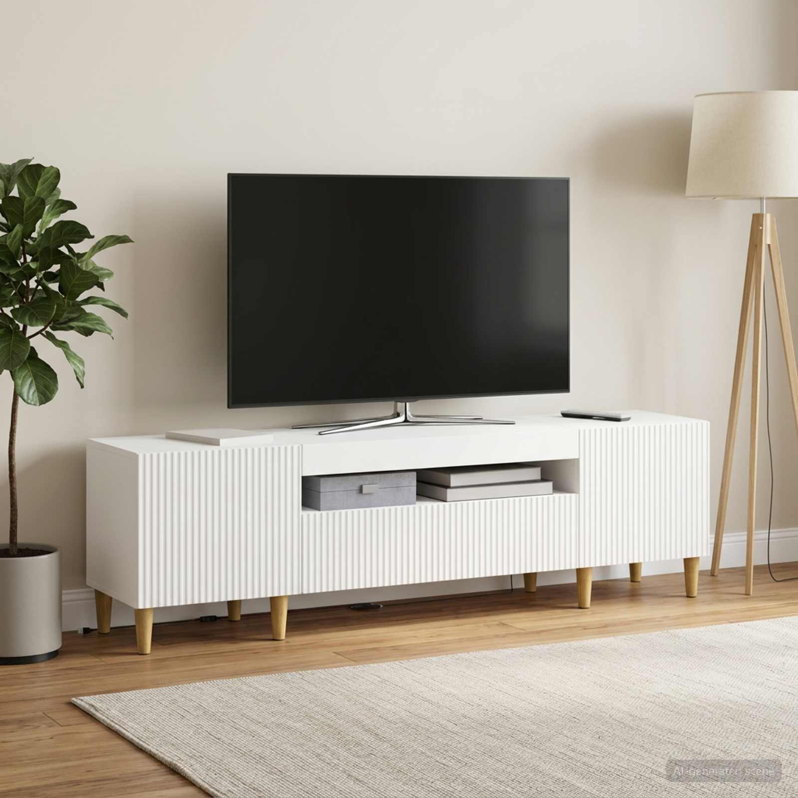 LED TV-kaappi valkoinen Tekninen puu