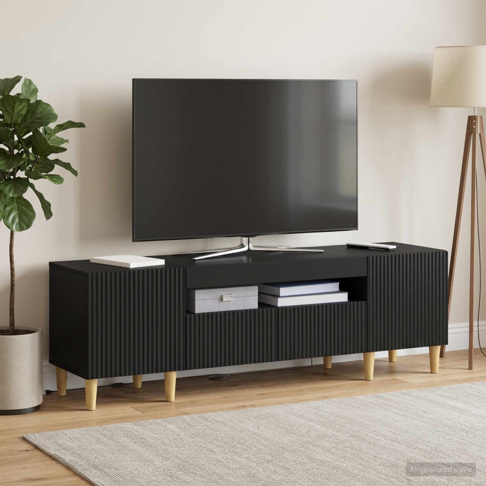 LED TV-kaappi Musta Tekninen puu