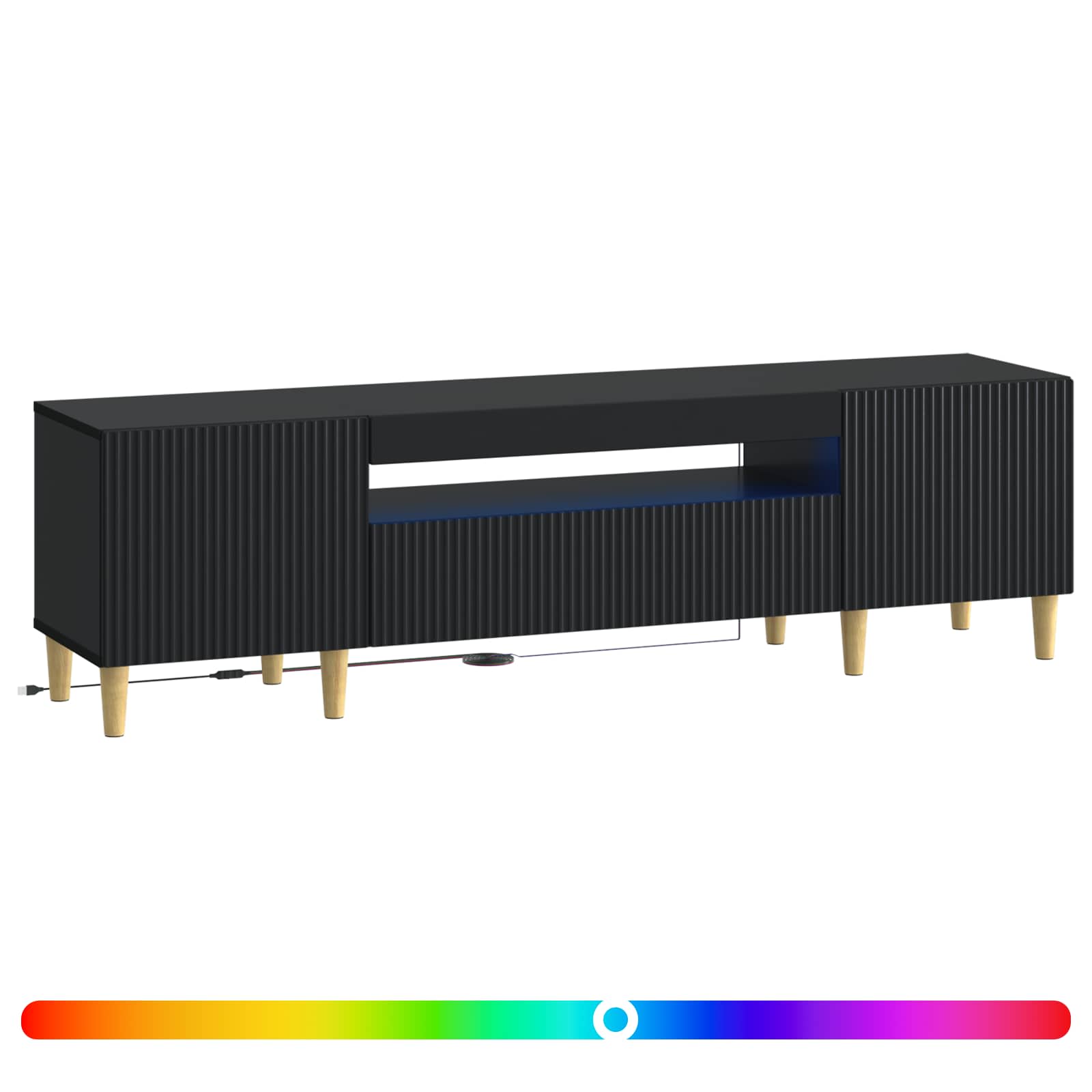 LED TV-kaappi Musta Tekninen puu - Image 2