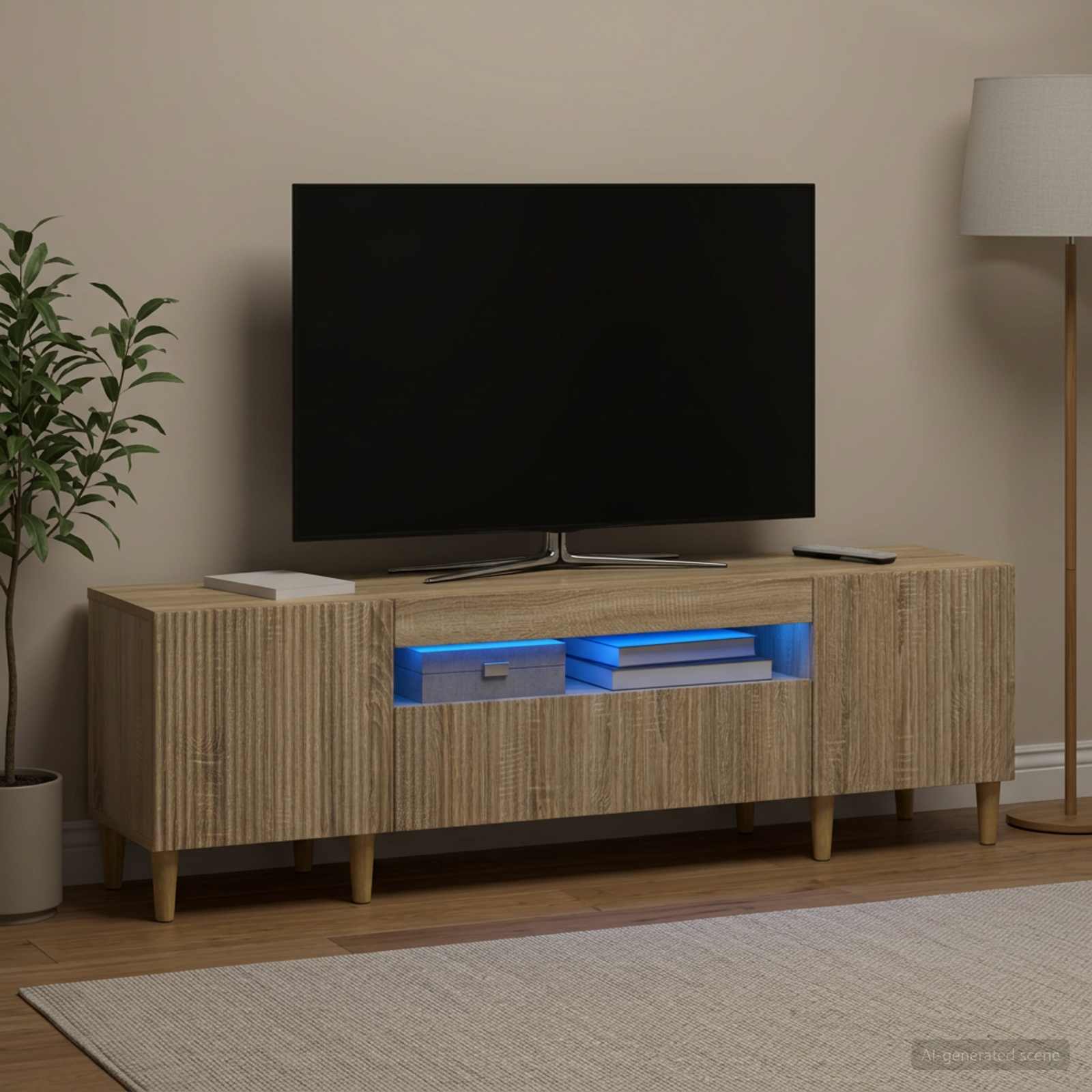 LED TV-kaappi ARNHEM 153 x 35 x 43 cm Sonoma-tammi Tekninen puu - Image 4