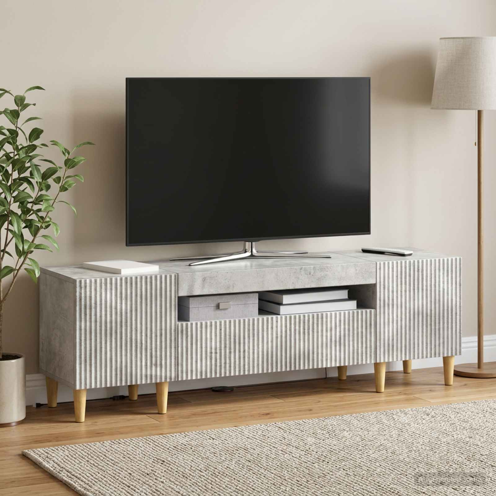 LED TV-kaappi Betoninharmaa Tekninen puu