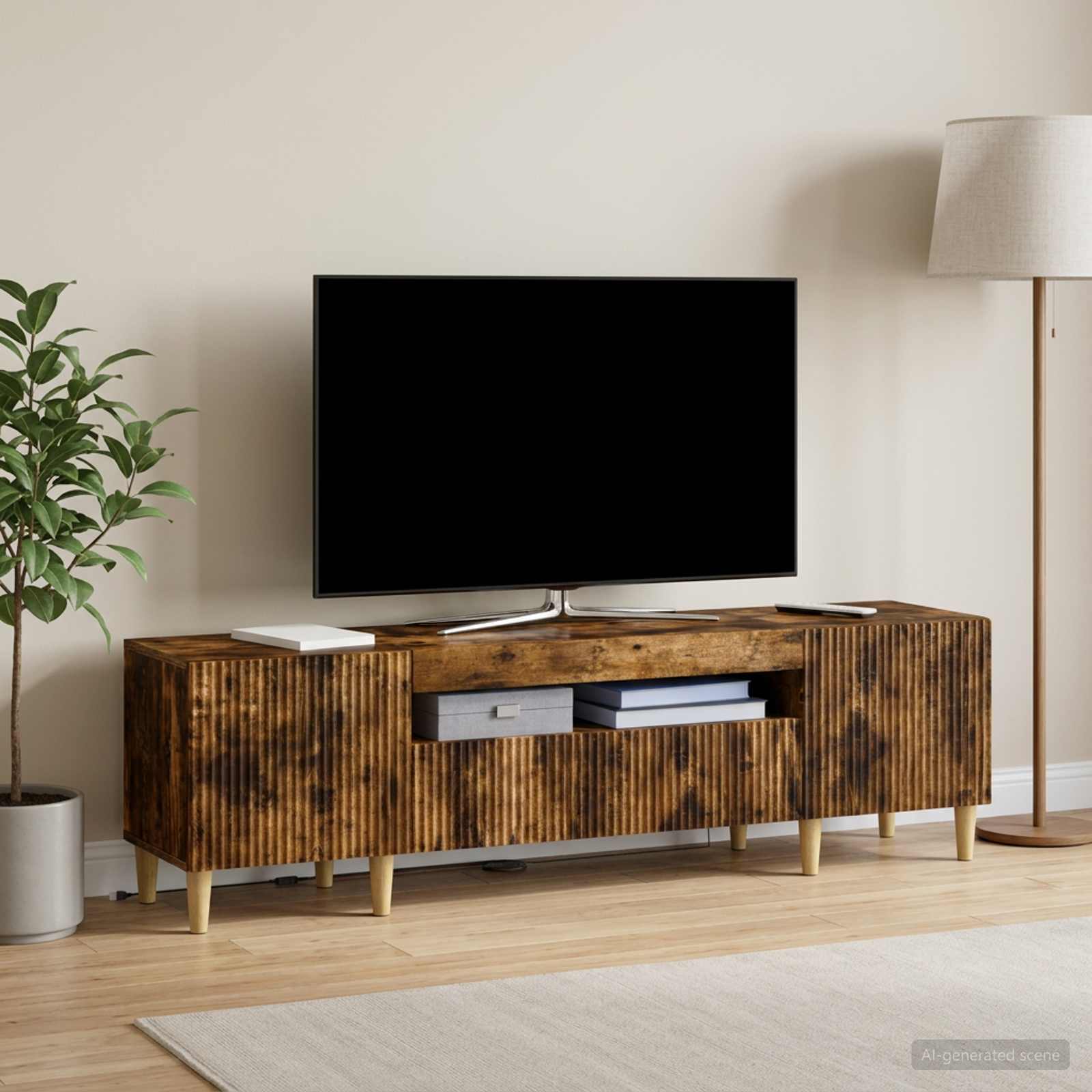 LED TV-kaappi ARNHEM 153 x 35 x 43 cm Savutammi Tekninen puu - Image 4