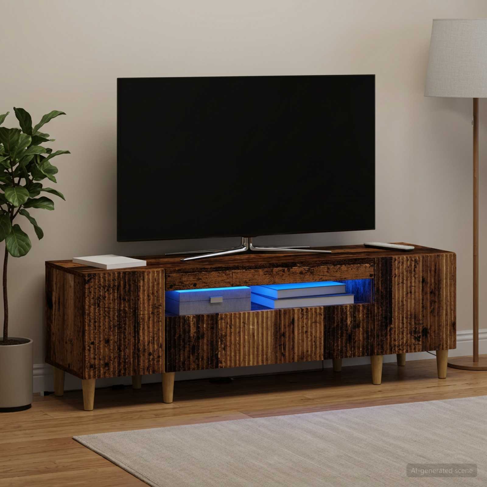 LED TV-kaappi ARNHEM 153 x 35 x 43 cm Vanha puu Tekninen puu - Image 4