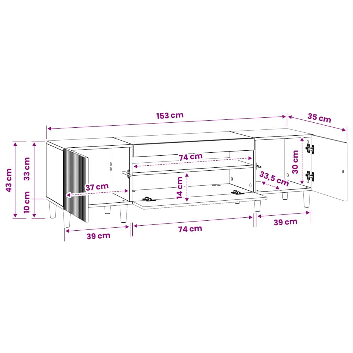 LED TV-skab ARNHEM 153 x 35 x 43 cm Konstrueret træ - Billede 11