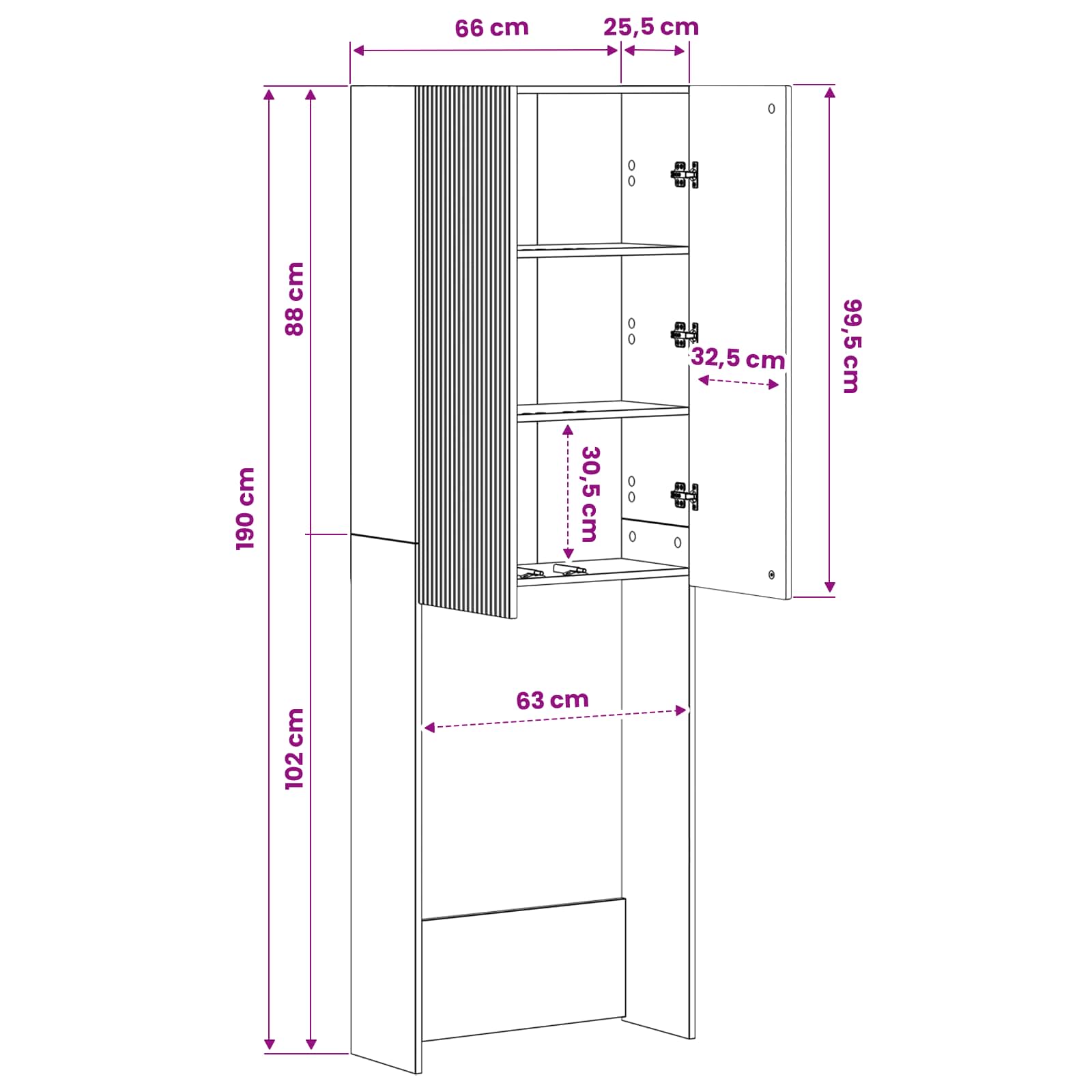 Kabineta za stranišče ARNHEM Sonoma hrast 66 x 25,5 x 190 cm - slika 9