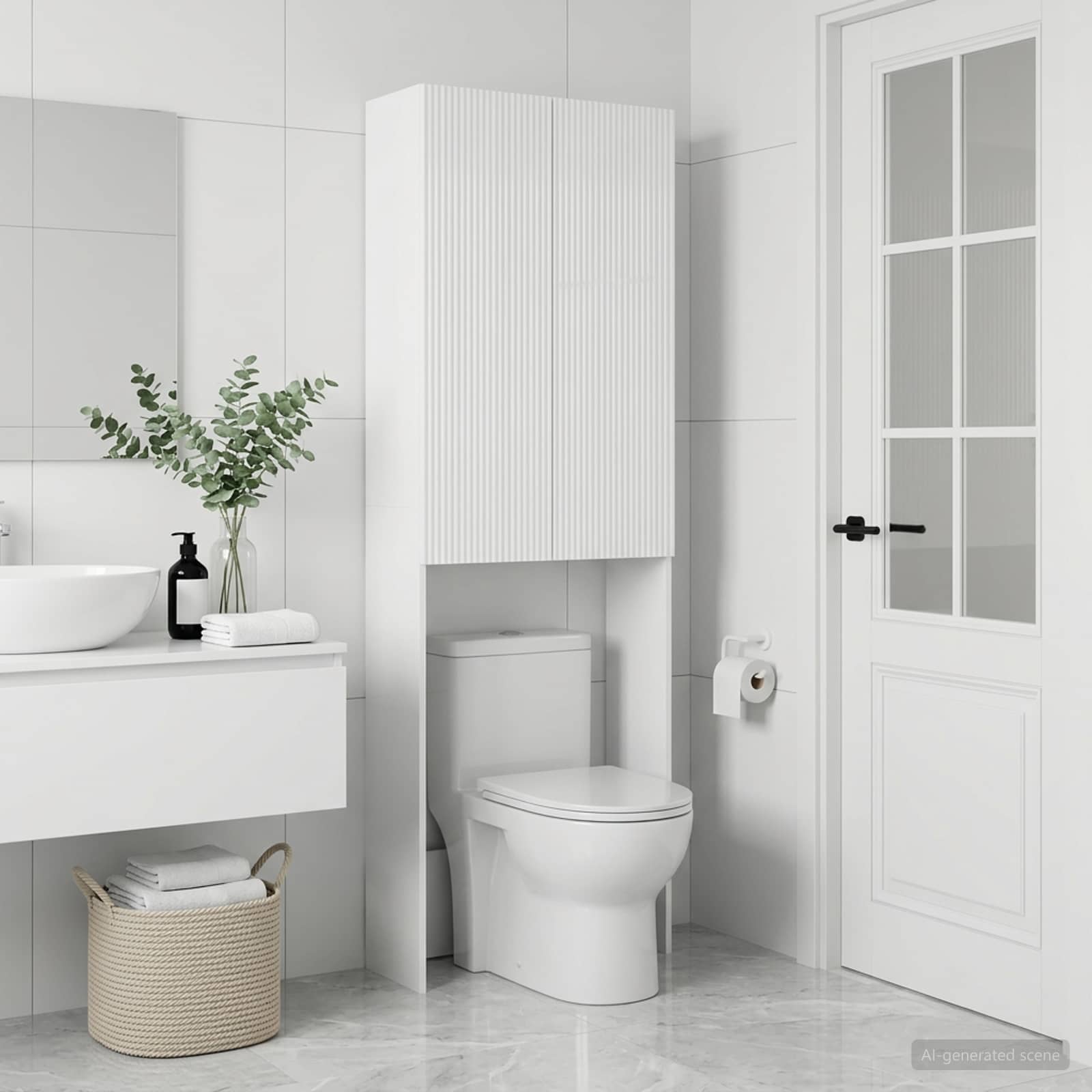 vidaXL Toalett skåp ARNHEM Vit högglans 66 x 25,5 x 190 cm