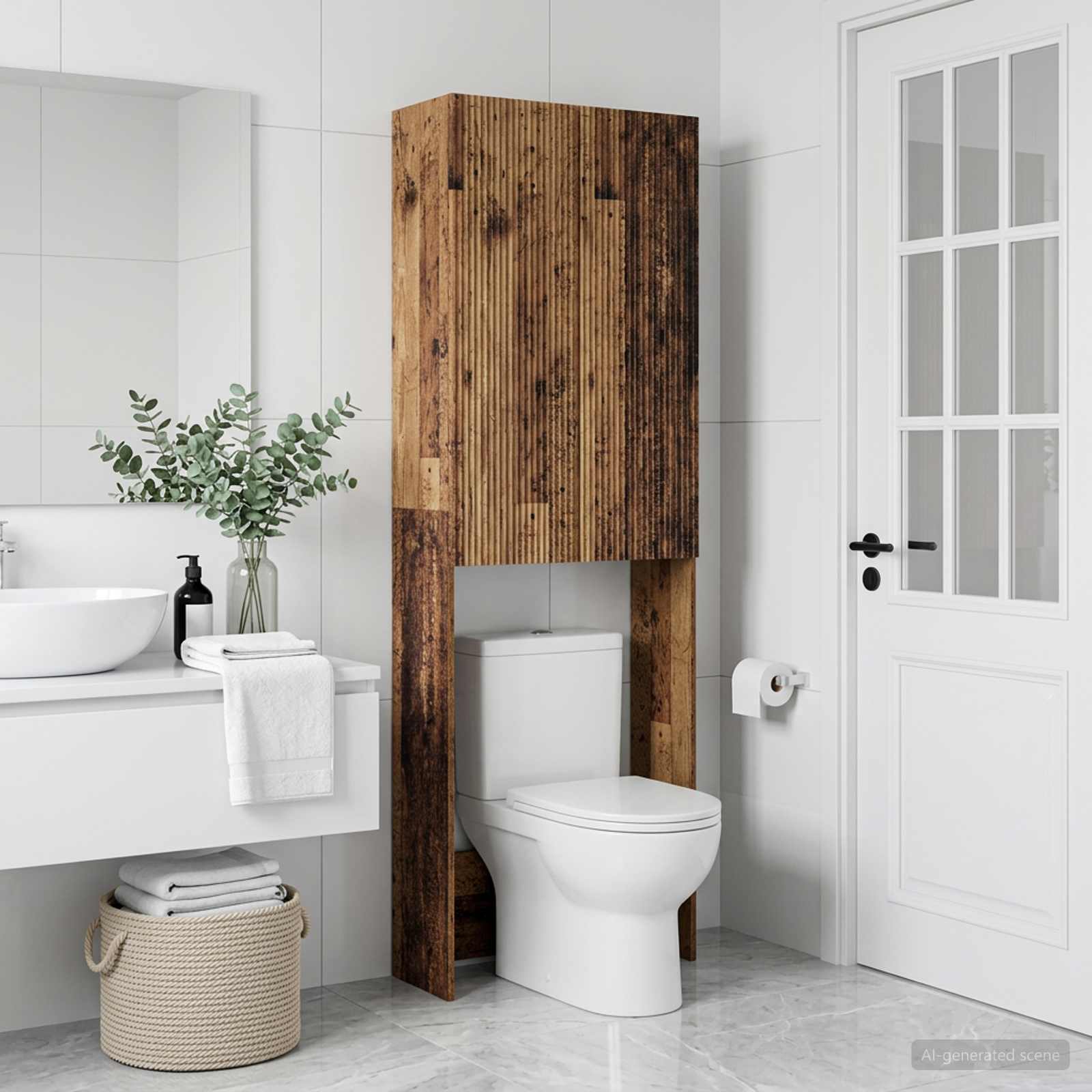 vidaXL Toalett skåp ARNHEM Gammalt trä 66 x 25,5 x 190 cm