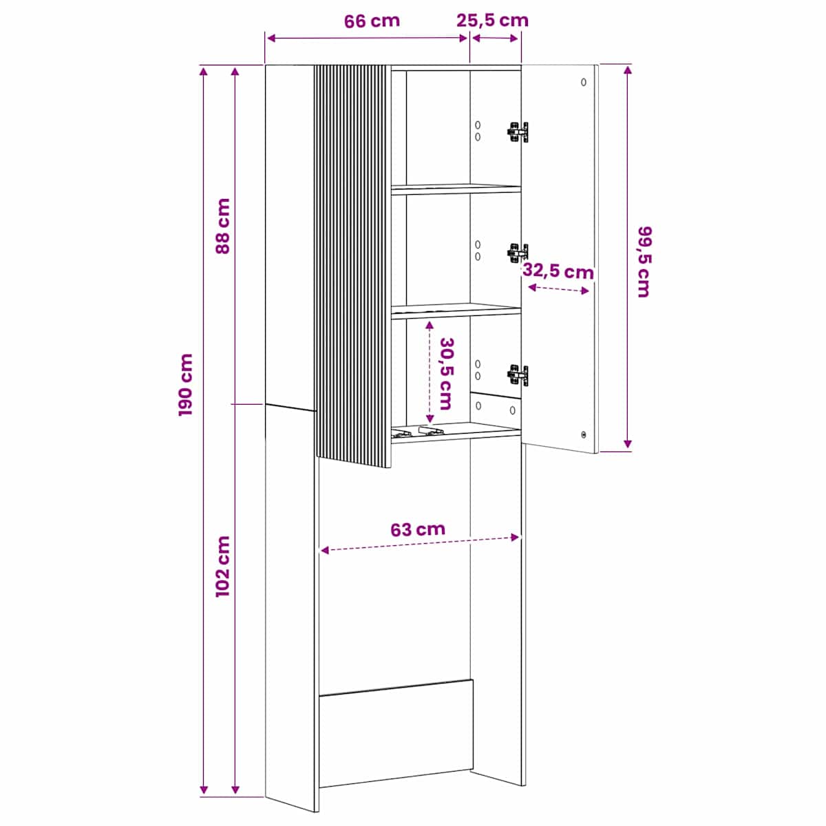 Toilet Skab ARNHEM 66 x 25,5 x 190 cm - Billede 11