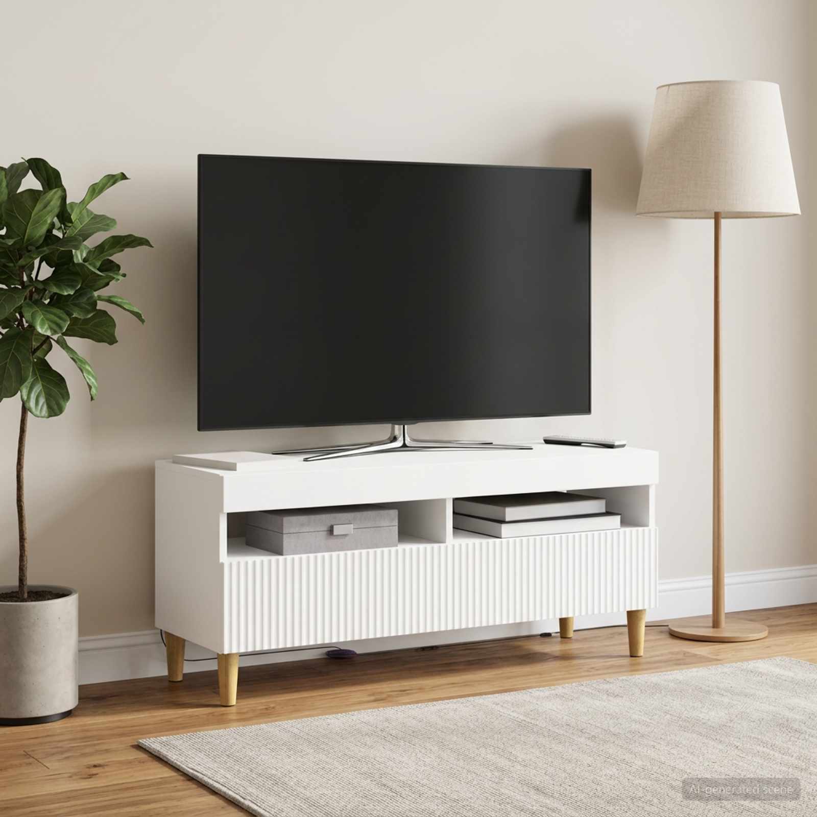 LED TV-kaappi valkoinen Tekninen puu