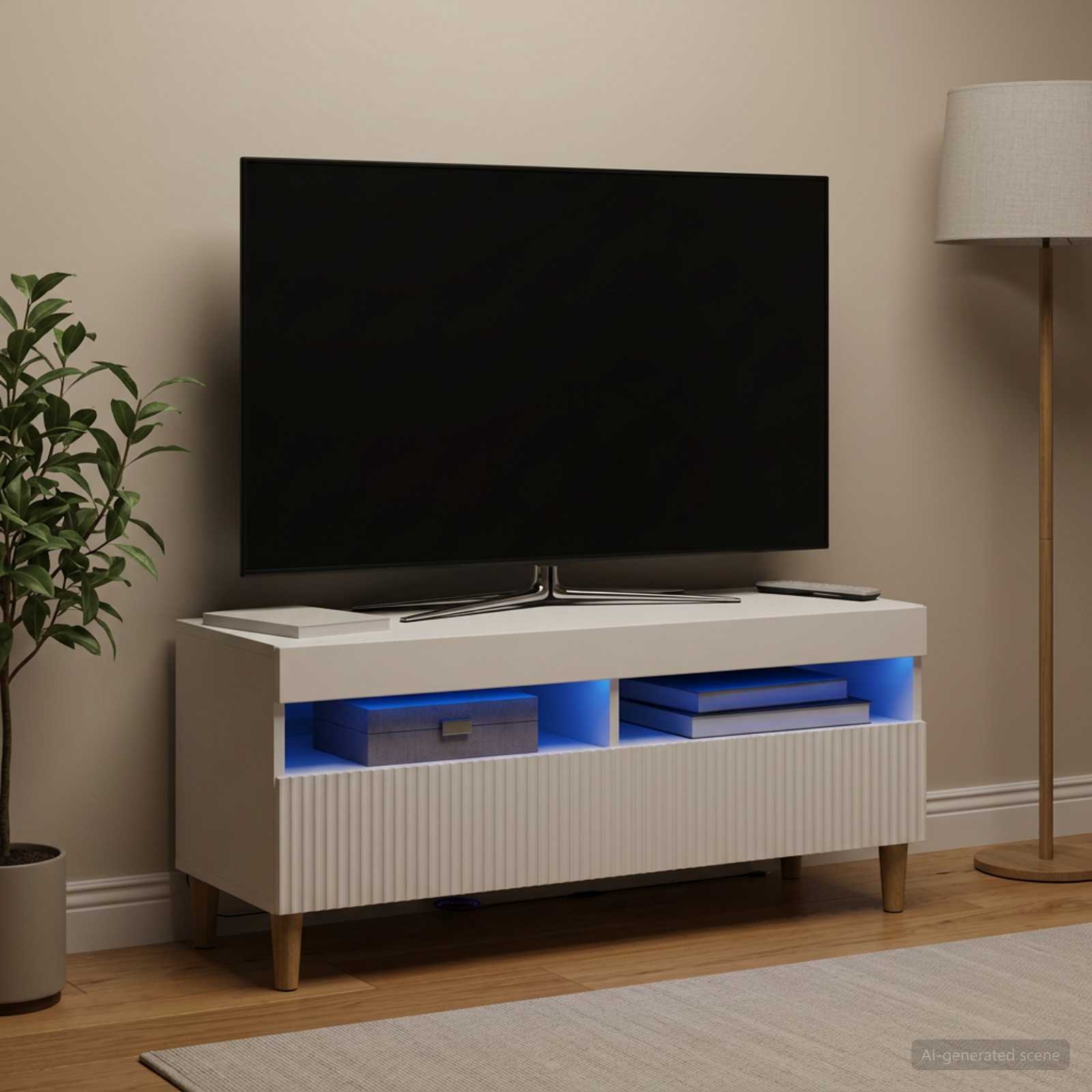 LED TV-kaappi ARNHEM 100 x 35 x 43 cm valkoinen Tekninen puu - Image 4