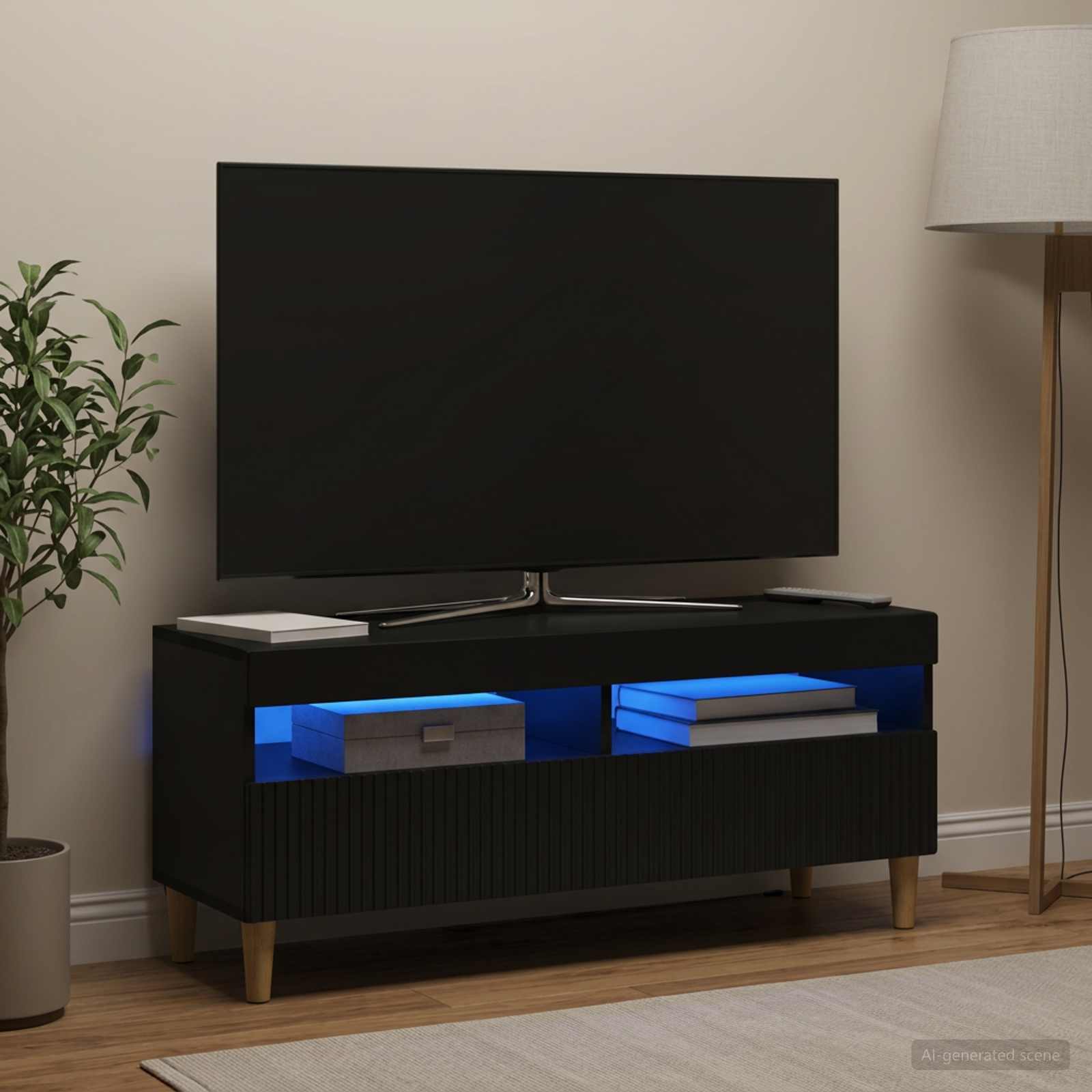 LED TV-kaappi ARNHEM 100 x 35 x 43 cm Musta Tekninen puu - Image 4