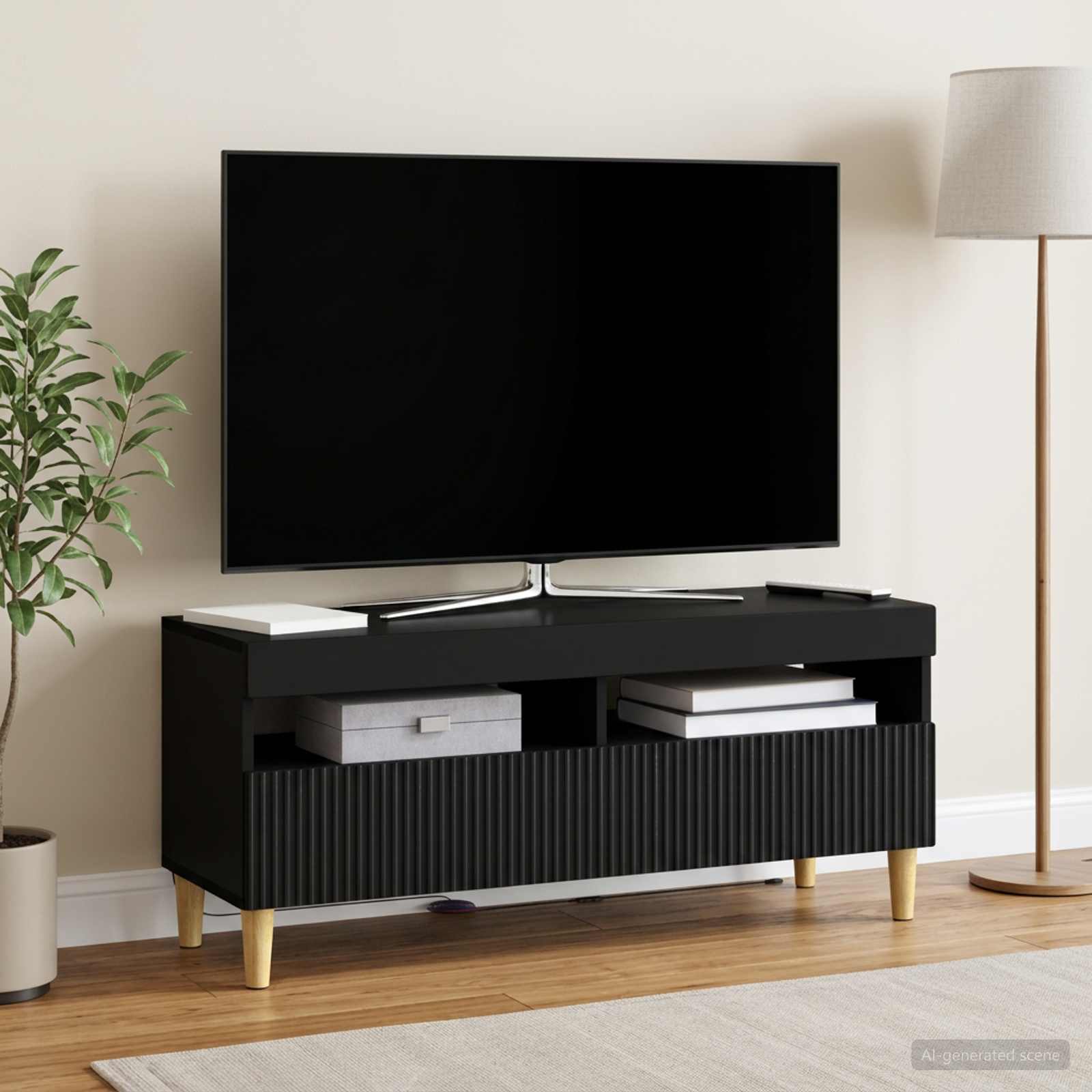 LED TV-kaappi Musta Tekninen puu