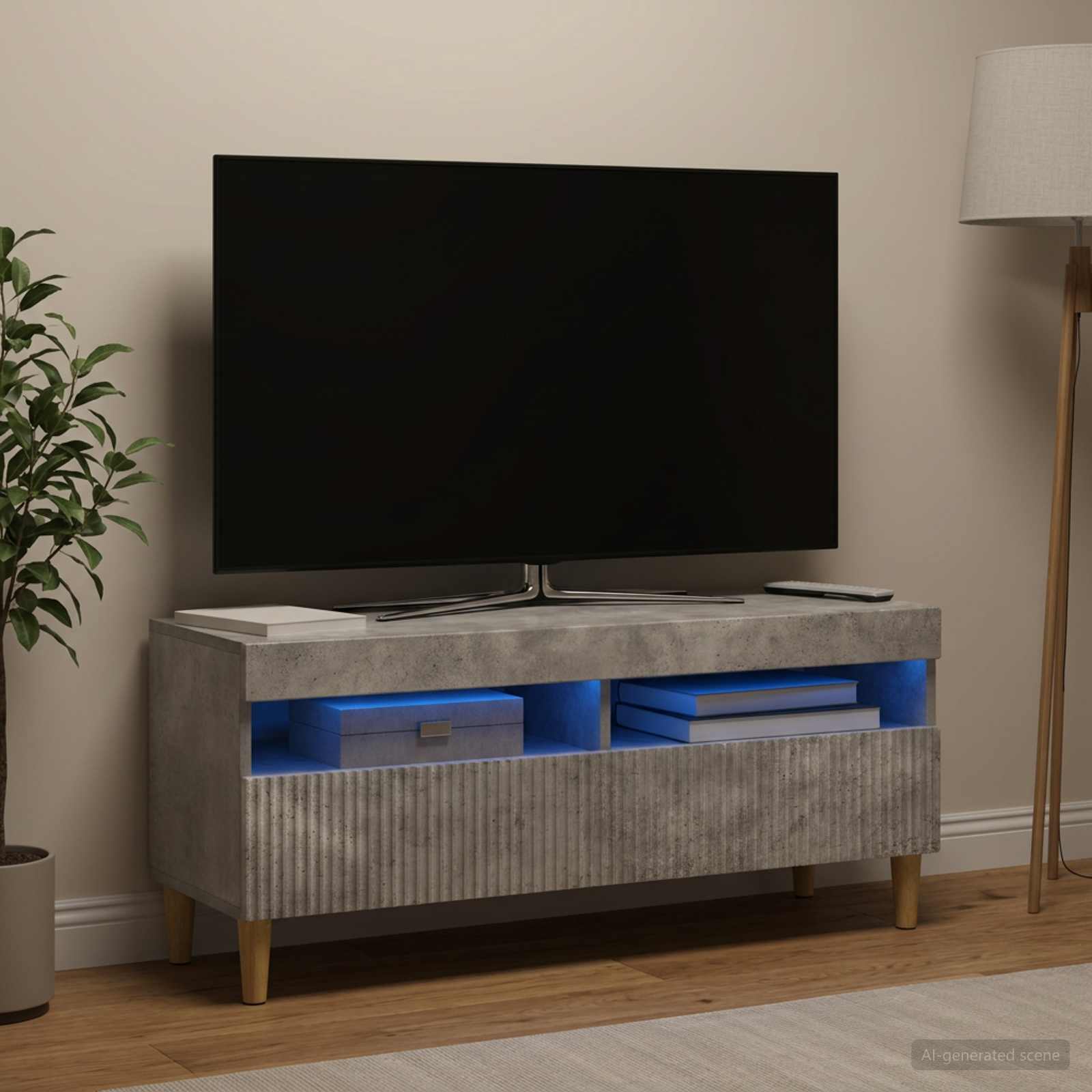 LED TV-kaappi Betoninharmaa Tekninen puu