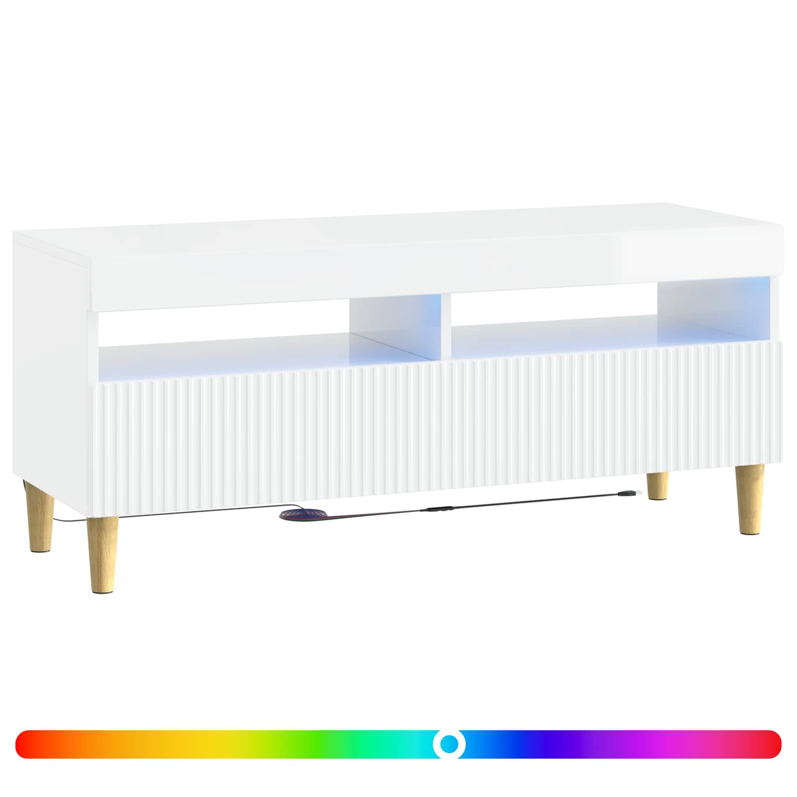 LED TV-kaappi Korkeakiiltoinen valkoinen Tekninen puu - Image 2