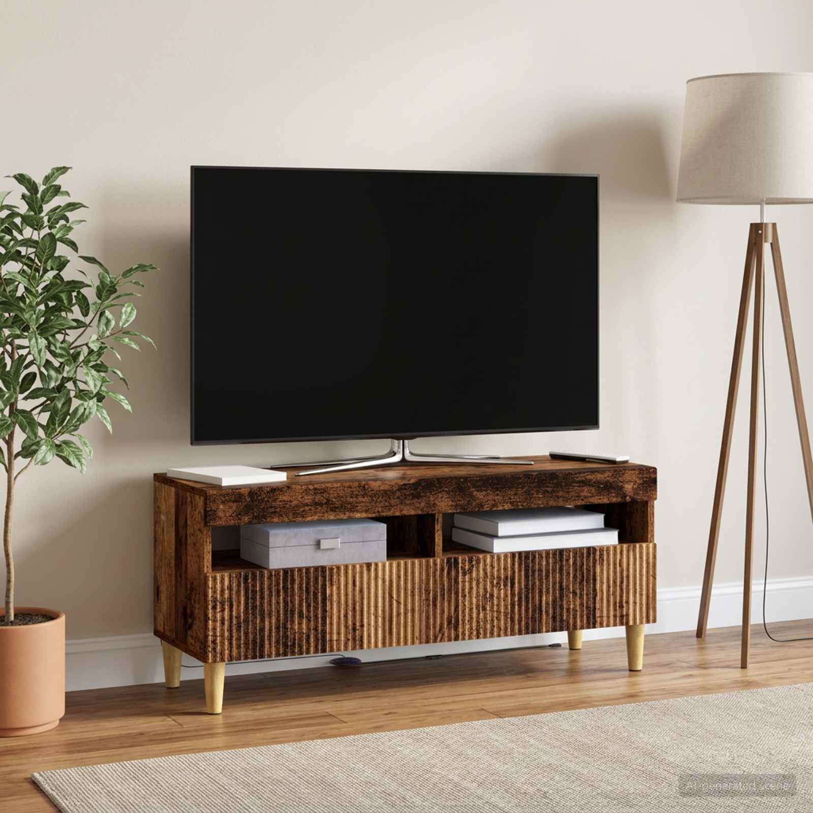 LED TV-kaappi ARNHEM 100 x 35 x 43 cm Vanha puu Tekninen puu - Image 4
