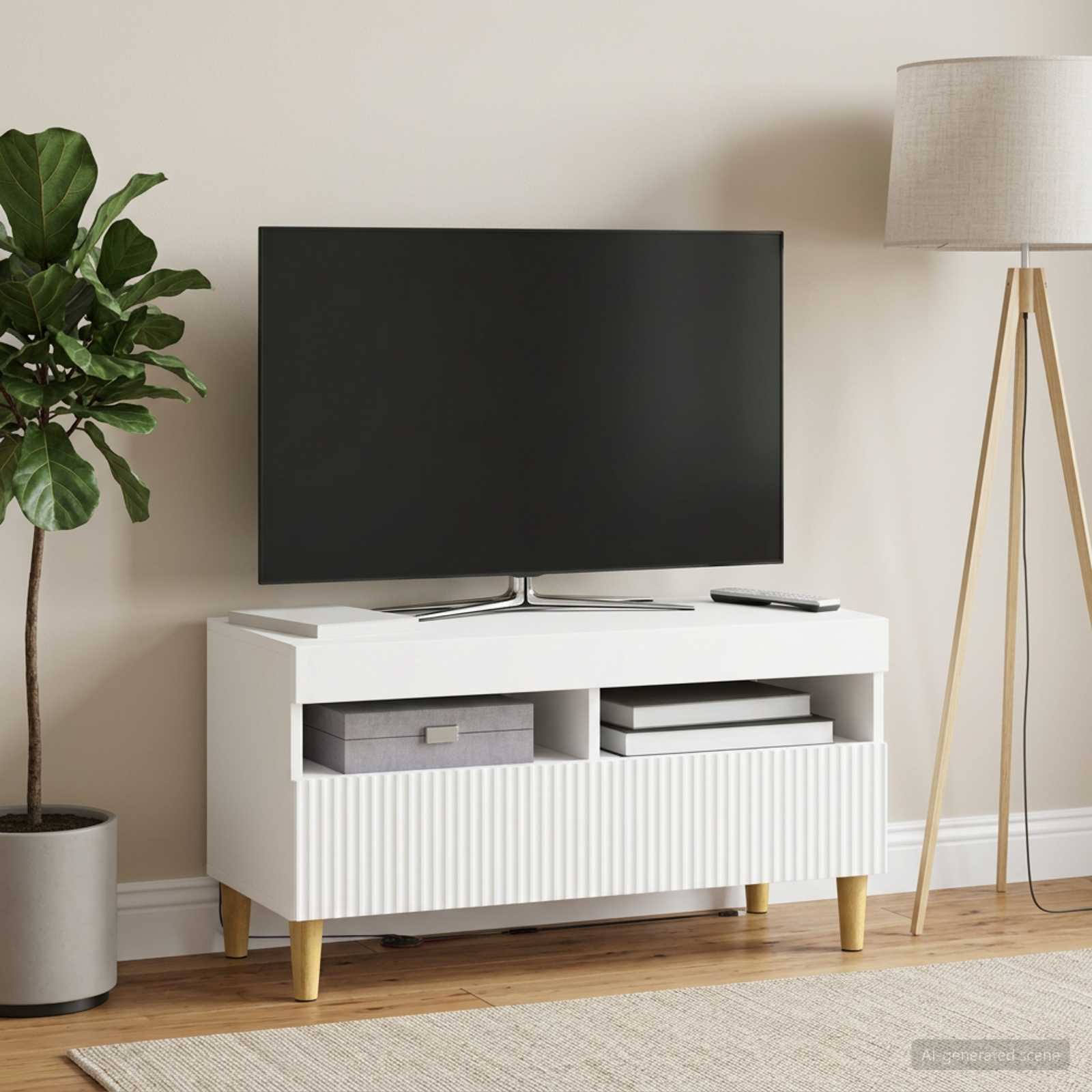 LED TV-kaappi ARNHEM 81 x 35 x 43 cm valkoinen Tekninen puu - Image 4