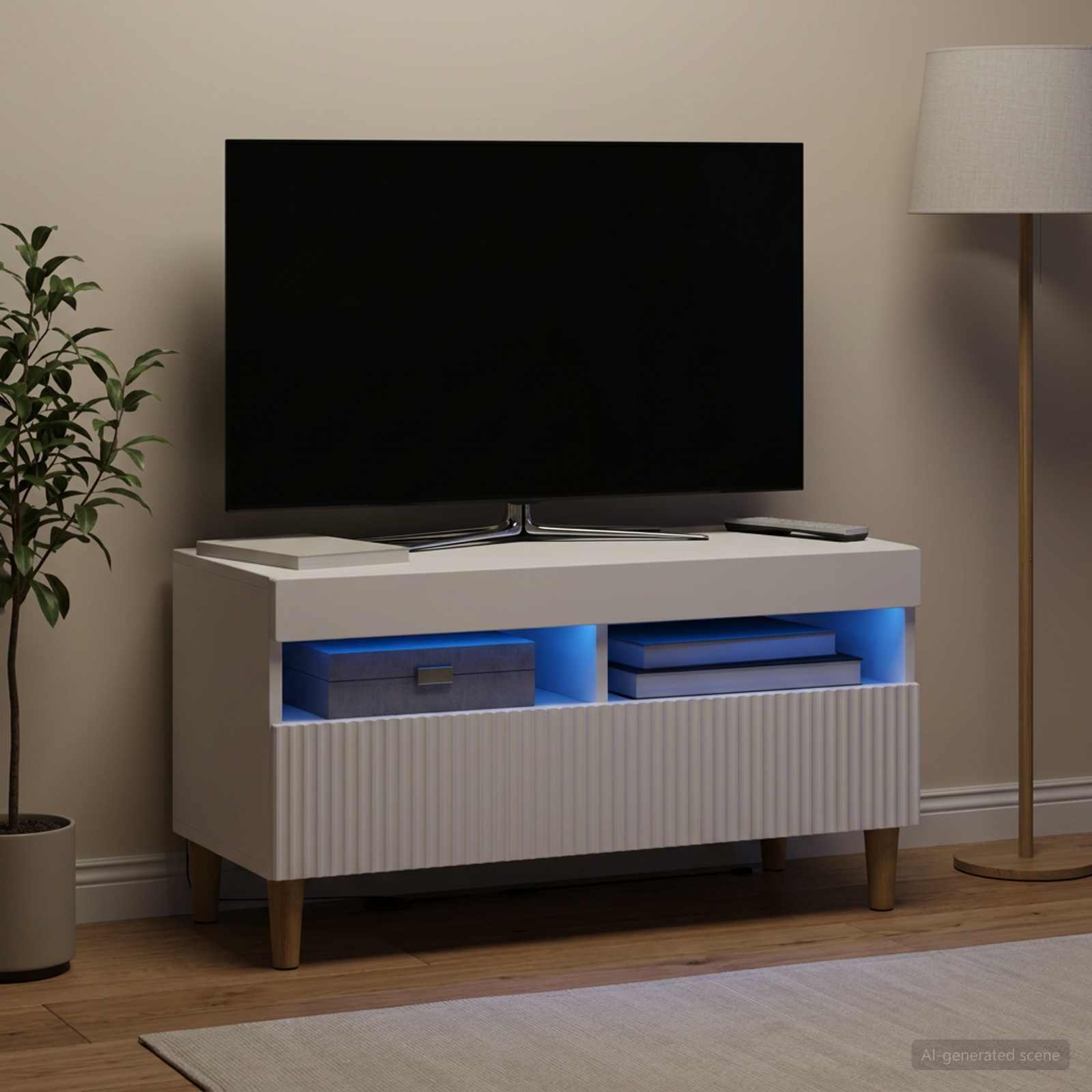 LED TV-kaappi valkoinen Tekninen puu